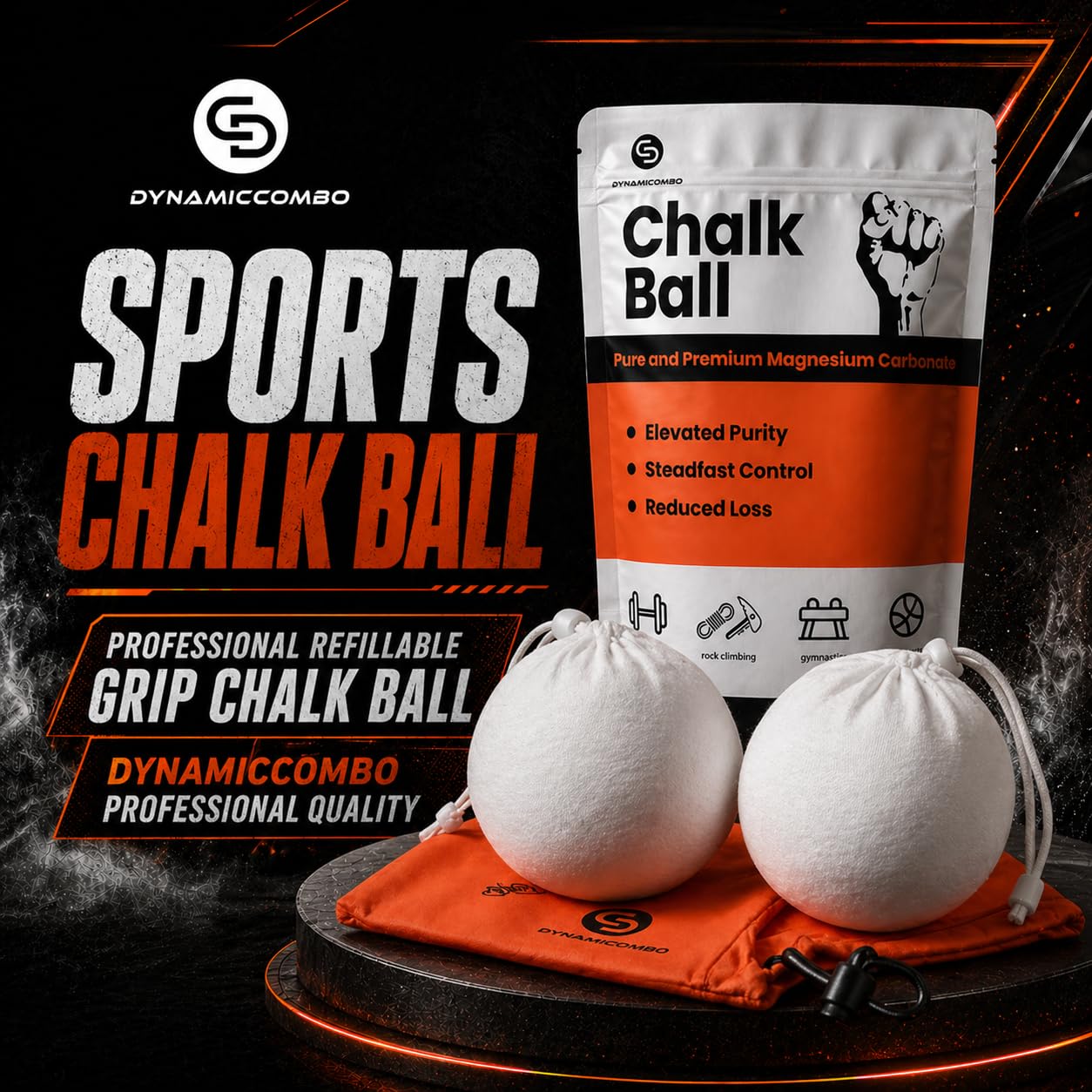 DYNAMICCOMBO Chalk Ball | Refillable Chalk Sock for Climbing, Gymnastics & Gym Workouts | Storage Pouch Included | 2 Chalk Balls