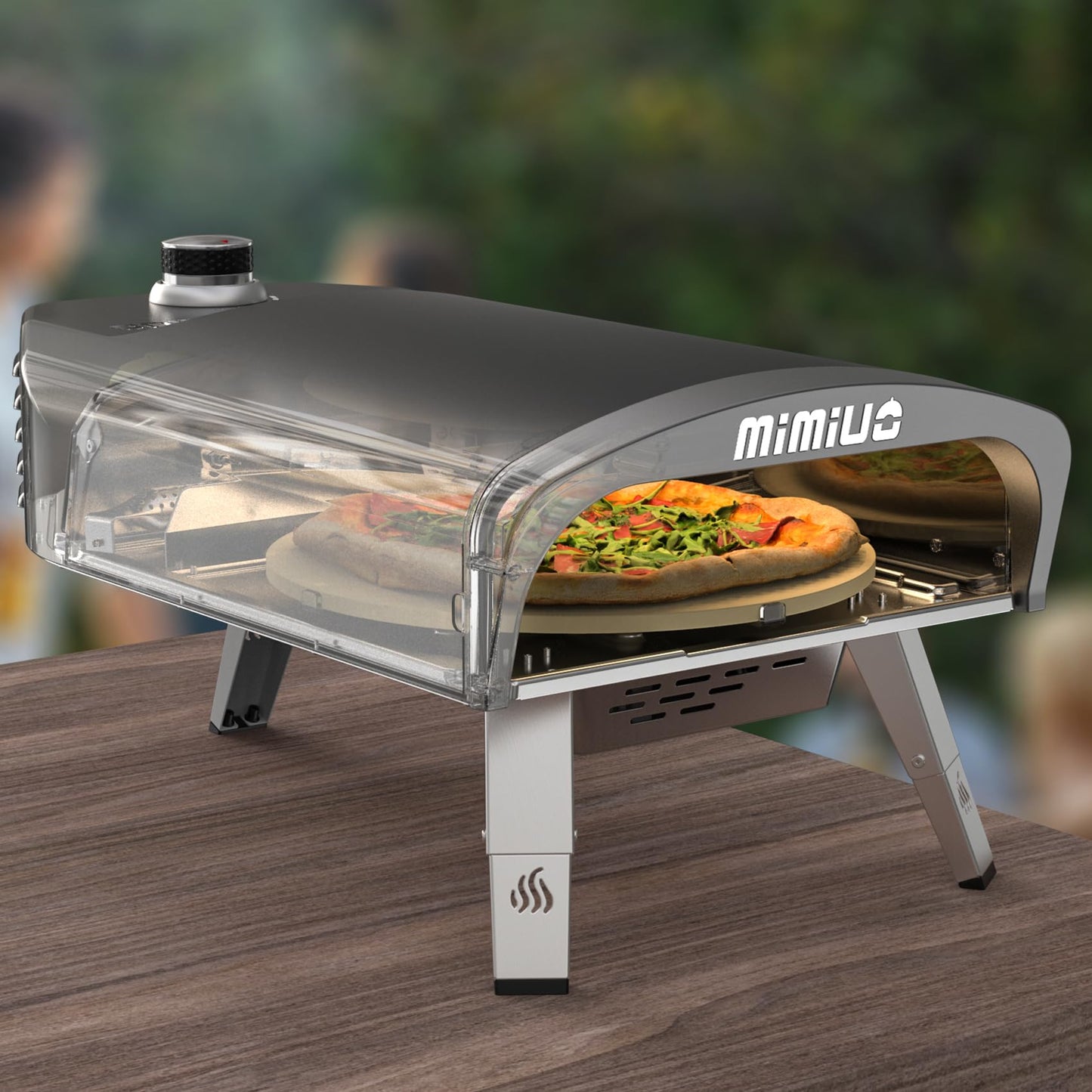 Mimiuo Outdoor Gas Pizza Oven with Automatic Rotating Stone - 39 lbs Heavy Duty Propane Pizza Stove 14 Inch for Backyard Camping, Bakes Pizza in 60 Seconds, Includes Pizza Stone, Peel & Cover