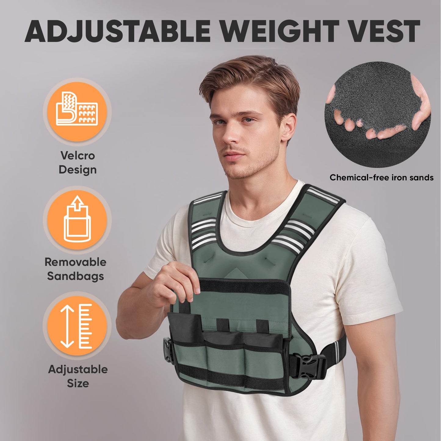 APEXUP Adjustable Weighted Vest, 4-10lb/12-18lb/20-32lb Vest with 6 Ironsand Weights and Large Pocket, Weight Vest for Men Women Strength Training, Running, Walking (12-18lb, Grey)