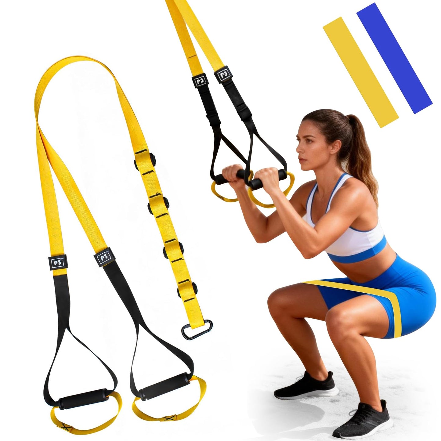 Home Suspension Training Kit, Suspension Trainer Straps with Adjustable Extension for Full-Body Workout at Home or Outdoors, Portable Gym Equipment with Handles, for All Fitness Levels Suspension Trainer,2 Packs Resistance Loop Exercise Bands