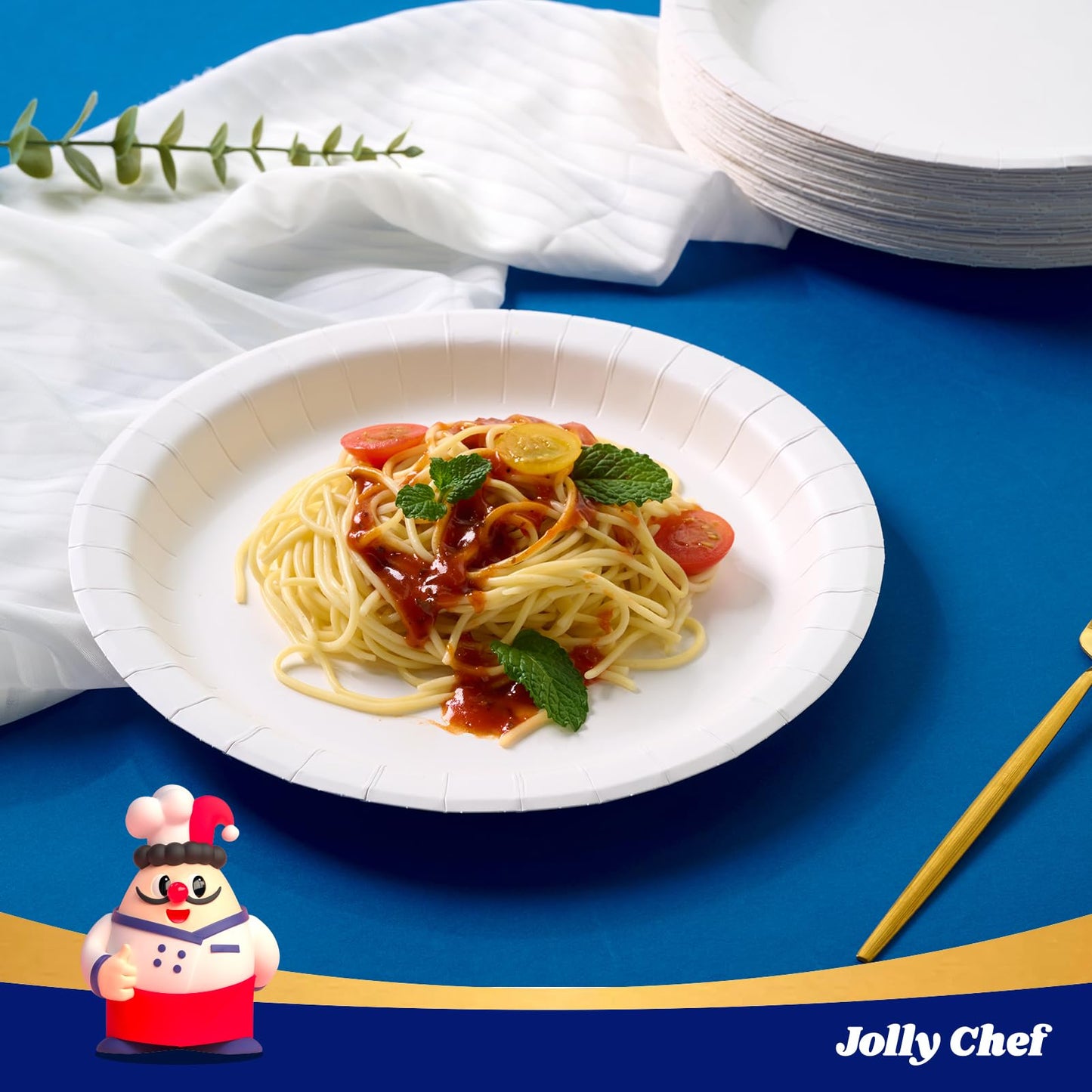 JOLLY CHEF 8.37 inch Disposable Paper Plates 140 Count, Heavy Duty Paper Plates for Everyday Use