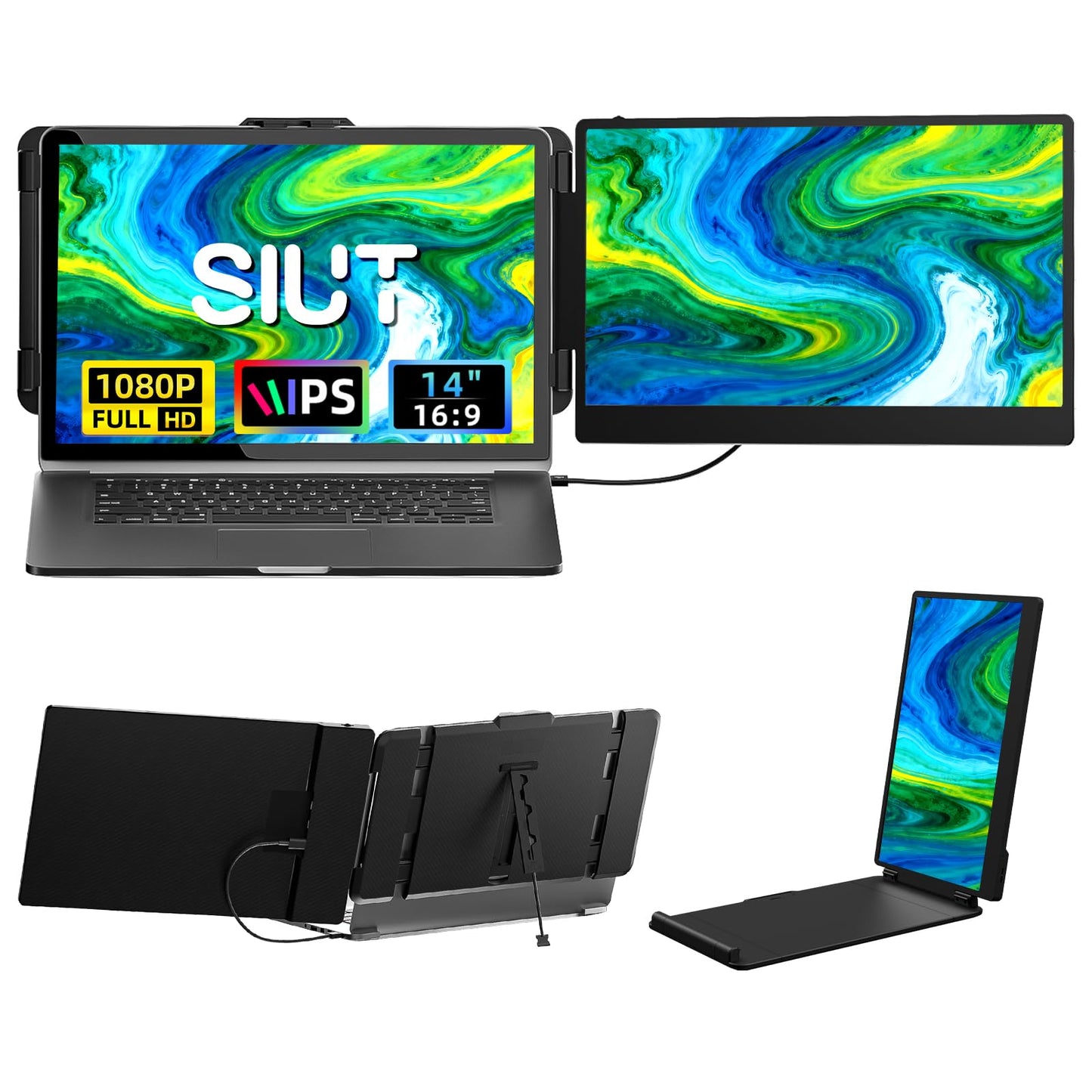 Laptop Screen Extender, 14” Portable Moniter for Laptop, 1080P FHD Dual Monitor for 13"-17" Laptops, Second Extended Computer Monitor for Travel Work, Compatible with Windows Mac Android Switch PS