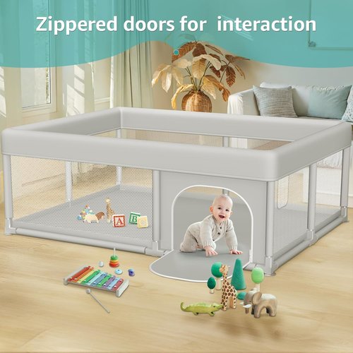 Hiaksedt Large Baby Playpen - Sturdy Safety Play Yard for Indoor & Outdoor Use | 65x50 Inch with Zipper Gates