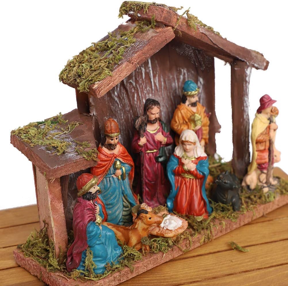 Regine Switzerland Christmas Nativity Figurine - Exquisite Nativity Scene Statue with Wooden Stable