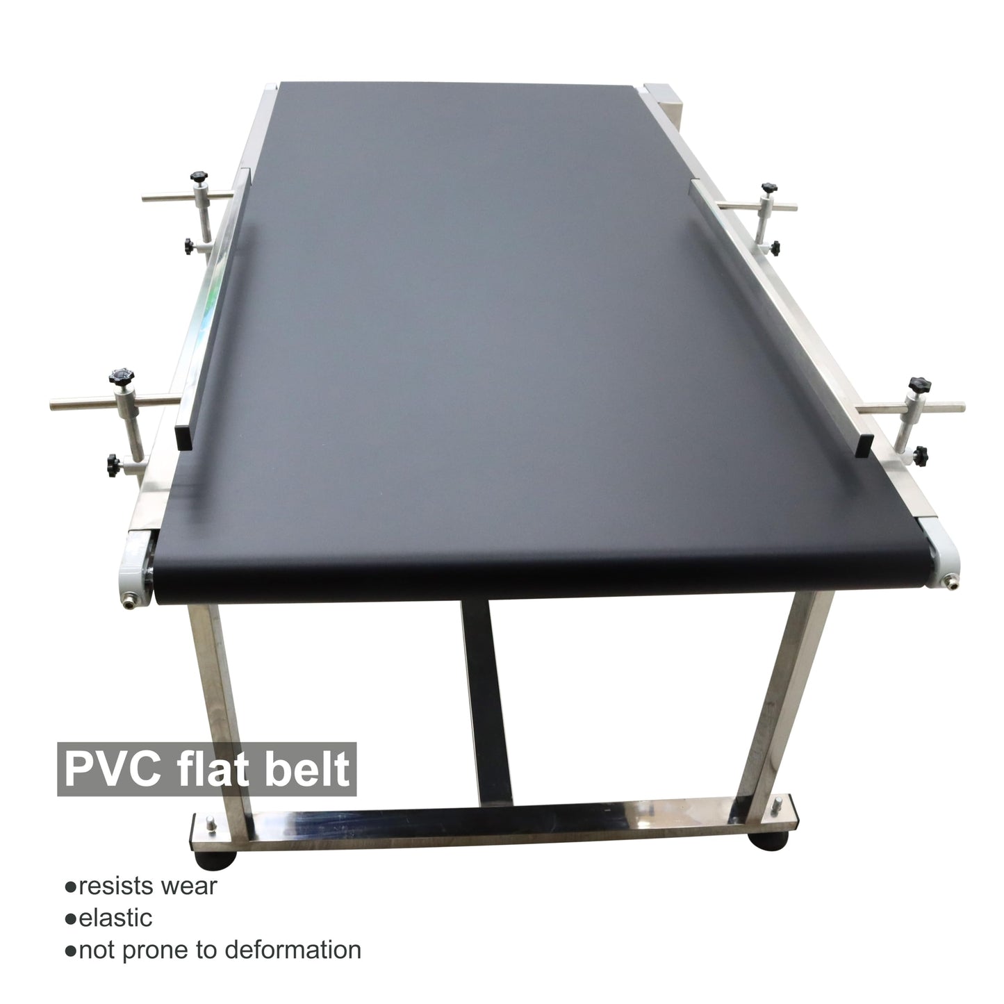 BREVELTION PVC Flat Belt Conveyor Stainless Steel Industrial Transport Conveyor Adjustable Speed Conveyor with Double Guardrails Conveyor Length 59inch Width 27.5inch Load 55LBS 250W