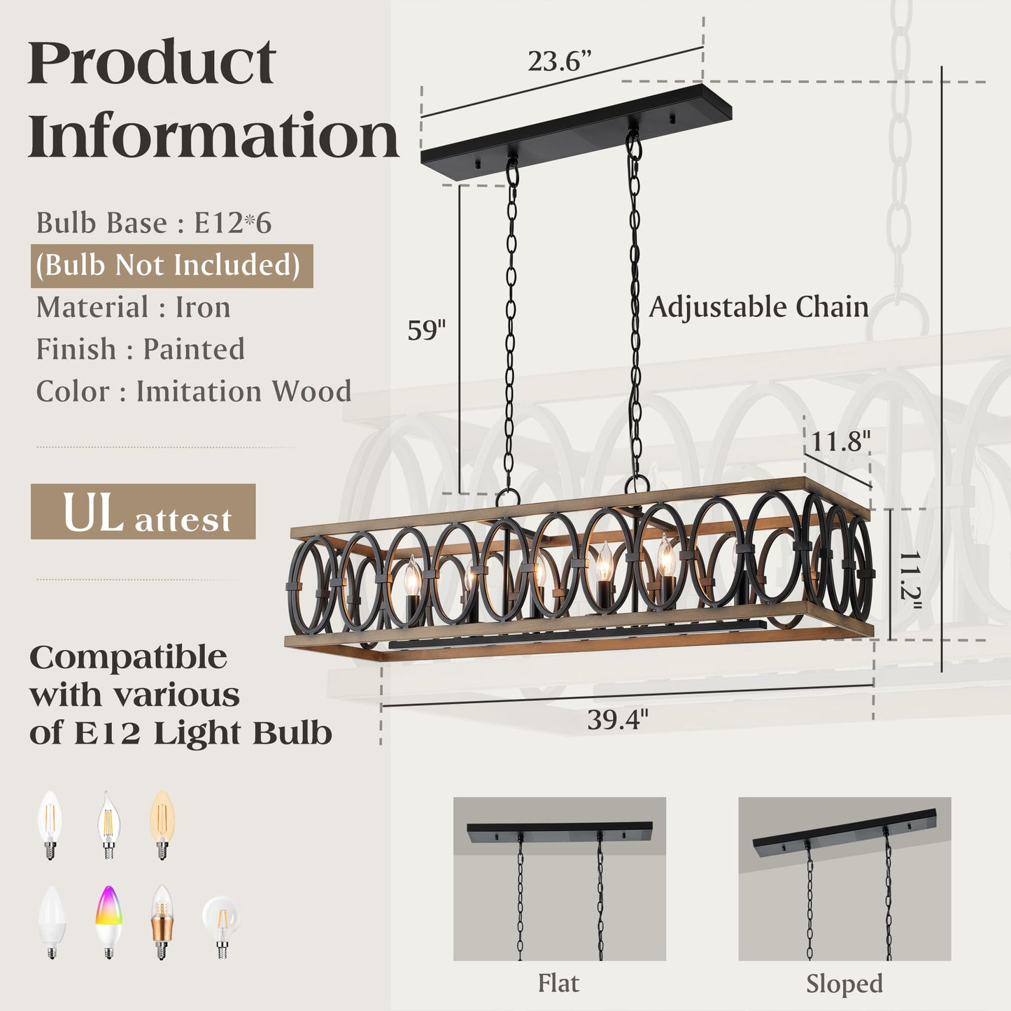OSAIRUOS L39.4 Rustic Farmhouse Rectangle Chandelier for Dining Room Kitchen Island Lights Cage Pendant Light Fixture Black and Brown Metal Hanging Lighting Retro Vintage Linear Chandeliers 6-Light