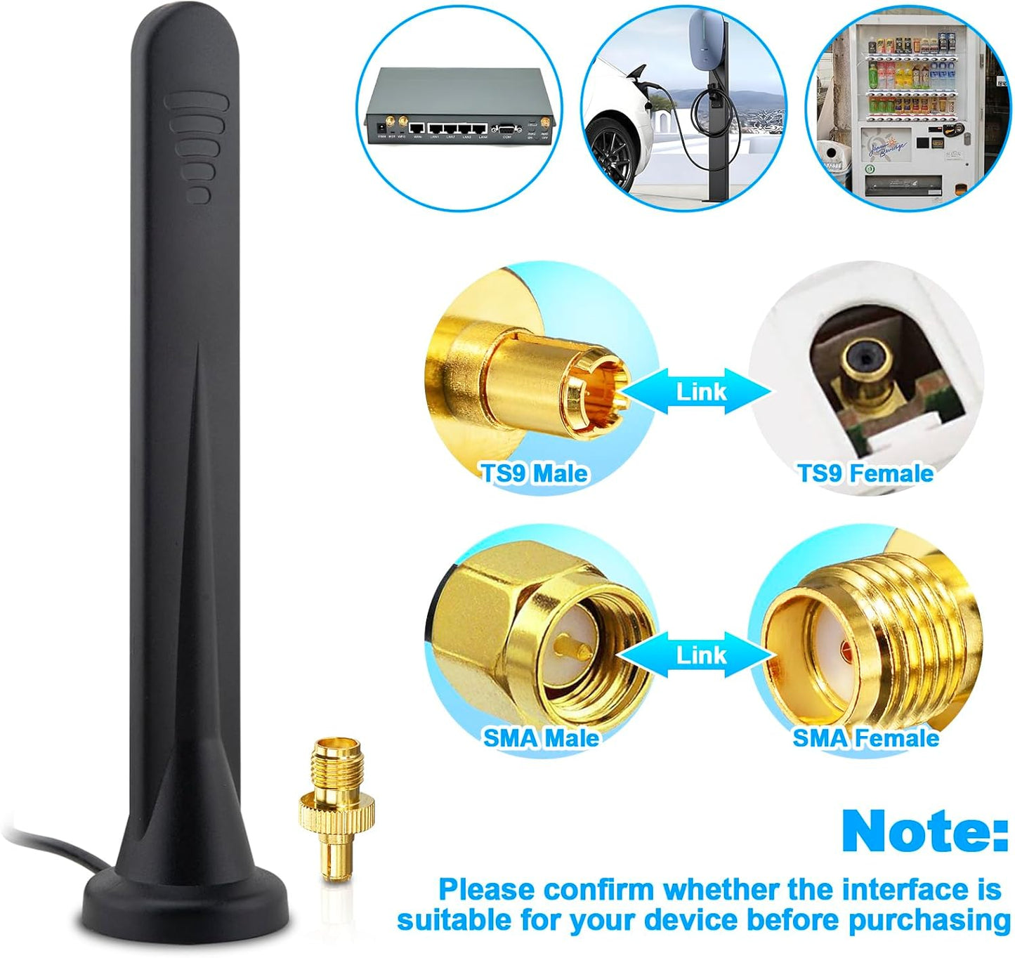 Kaunosta 5G 4G TS9 15Dbi 3M 3G/4G/5G/GSM/GPRS LTE Antenna Omnidirectional Signal Amplifier SMA Connector High Gain