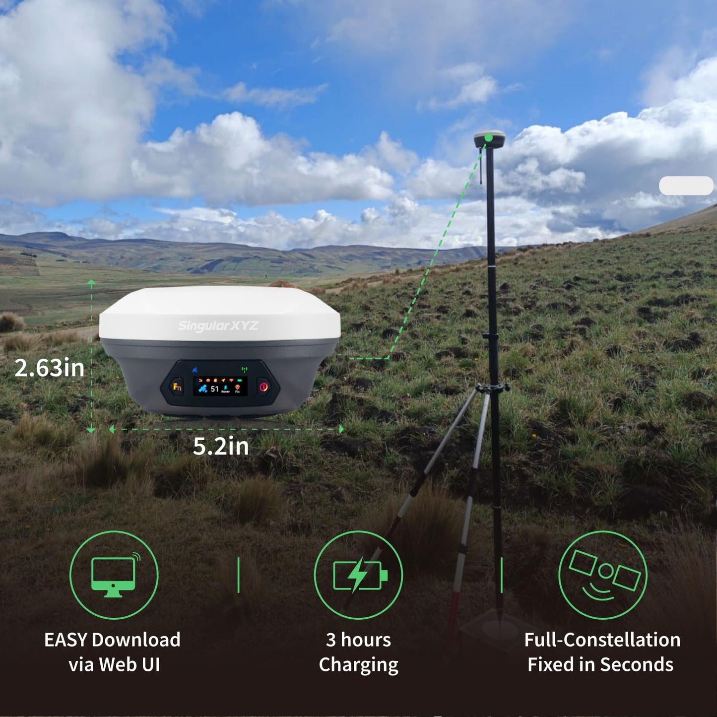 E1 Pro GNSS RTK Surveying Equipment, Over 20 Hours Endurance RTK GNSS with IMU Base & Rover, GPS RTK with Larger HD Screen and Larger Handheld Collector, 1cm Accuracy, 15km UHF Range, 60° Tilt Survey