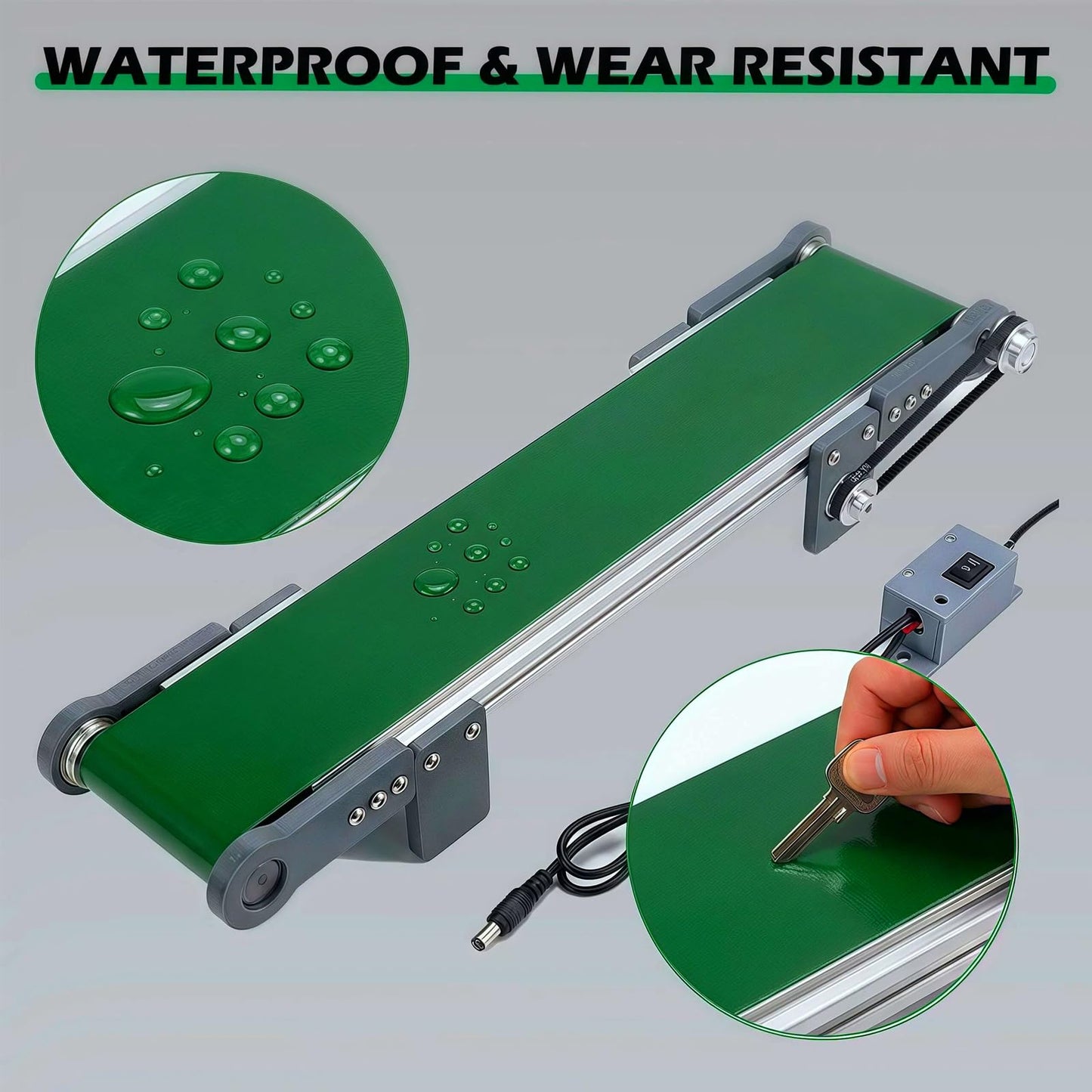 UCEXPLAB 20 inch Electric Desktop Conveyor Belt 10x50CM, 0-167RPM with Forward and Reverse Switch Stepless Speed Adjustment PVC Belt Conveyor for Friction Experiment Model, Production Line, Home DIY