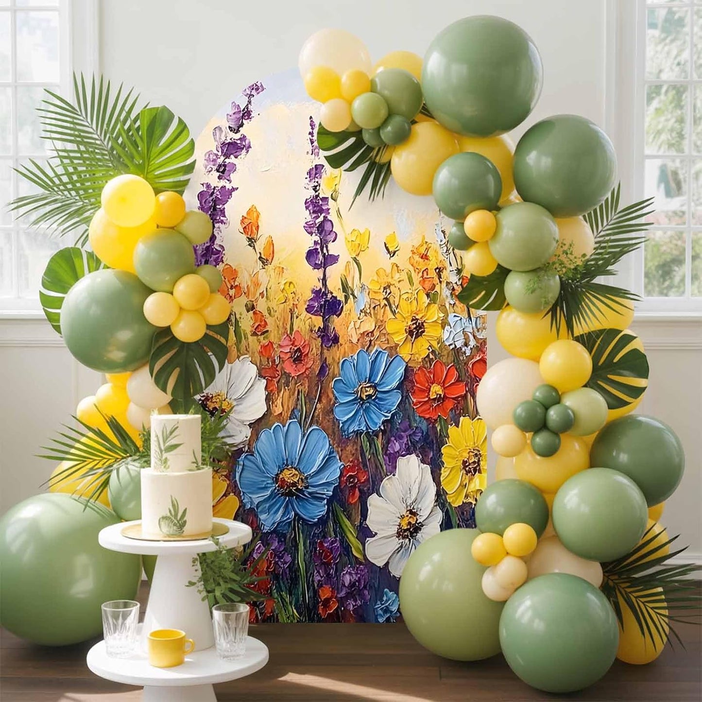 Jnbasdffb 7.2 Vintage Flowers Wedding Arch Cover,Stretchy Spandex Arch Backdrop Stand Covers FT,Abstract Oil Painted