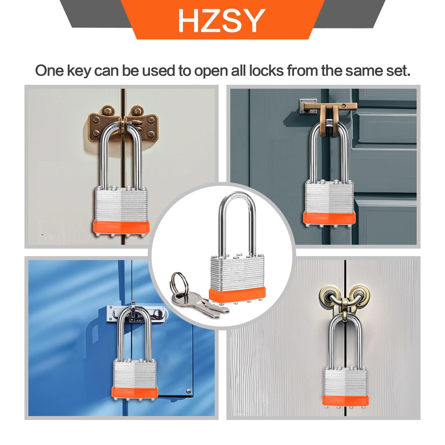 HZSY Padlocks Keyed Alike, Pack of 12, Laminated Steel Keyed Lock (1-9/16", 40mm), Padlocks with Same Key, Long Shackle, for Toolbox, Locker & StorageUnit or More