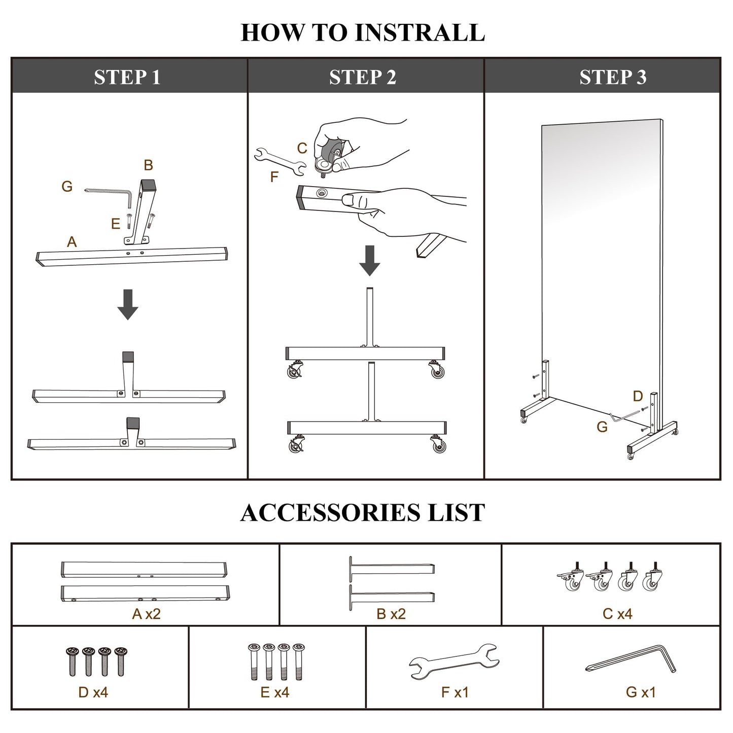 HDmuxel Full Length Mirror with Wheels, 71 "x 40", Black, Nano Film Surface Without Glass, shatterproof, Safe, Lightweight, only 13lbs Easy to Move and Install, for Home Gym, Dance & Yoga Studios.