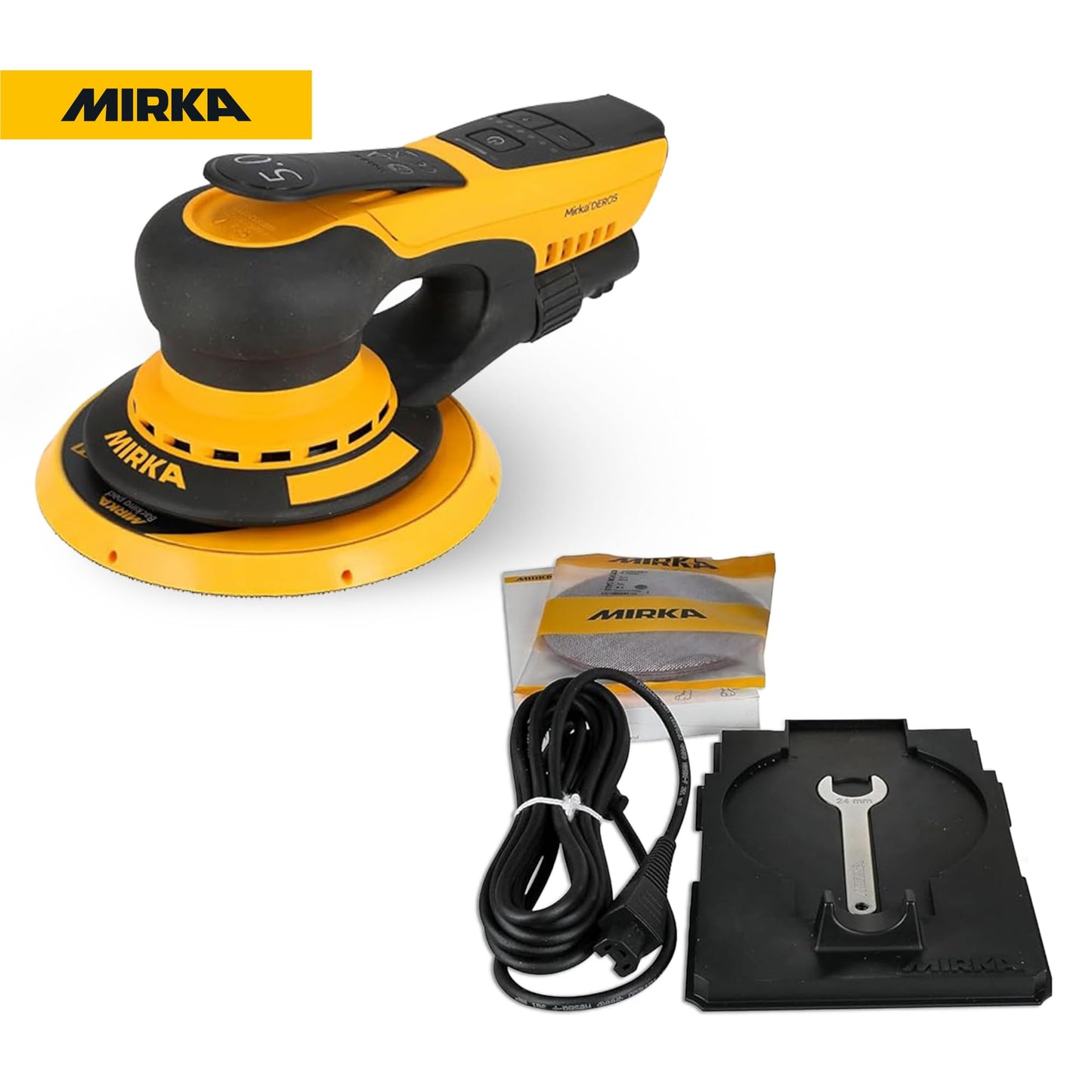 Mirka DEROS II 650 Dust-Free Sander, 6 Inch Hook & Loop - 5.0mm Orbit Random Orbital Sander – 110V Electric Power Tool for Woodworking, Drywall, Automotive Car & Wood Sanding