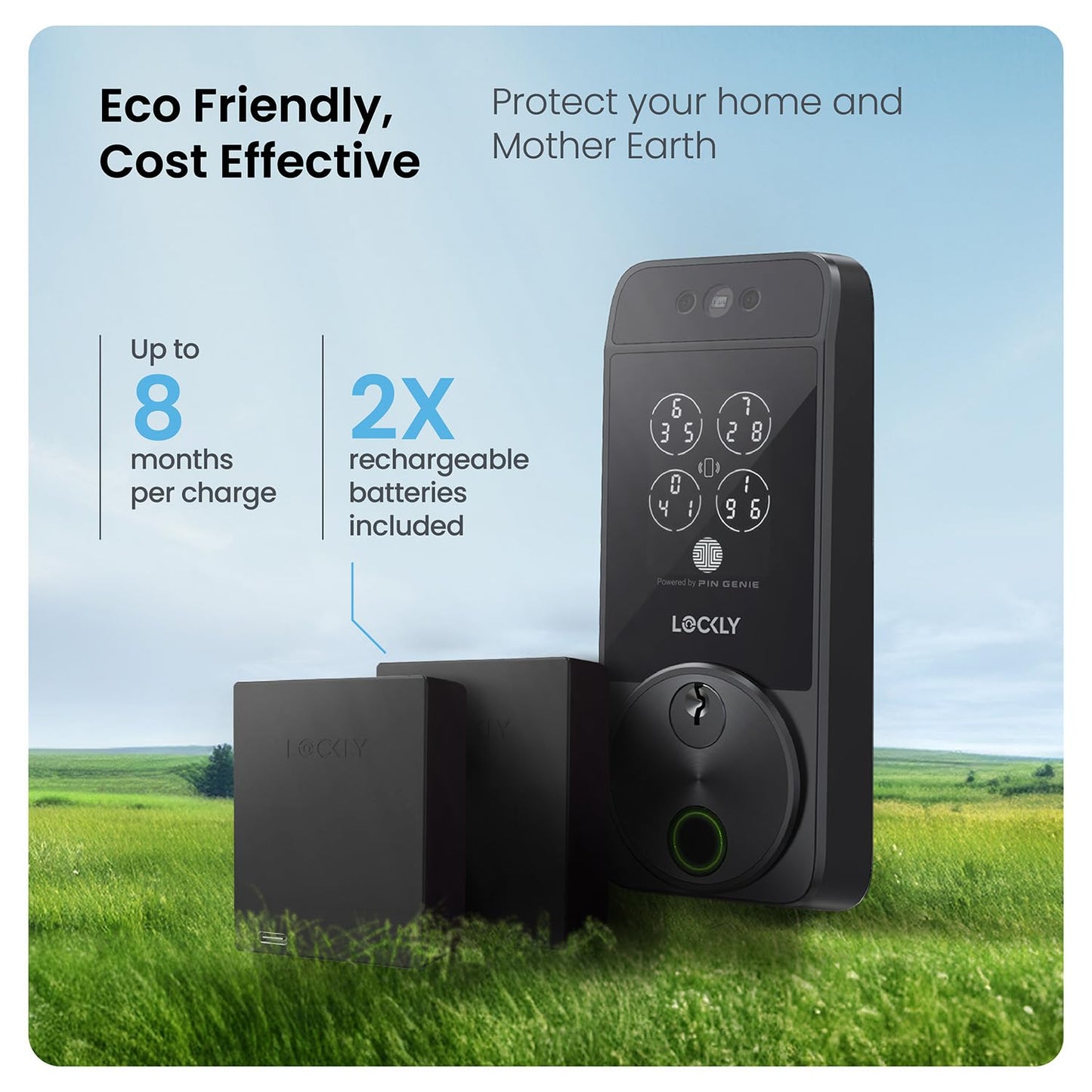 Lockly Visage Zeno Series Smart Lock, Facial Recognition & Fingerprint Keyless Entry Door Lock, Built-in Wi-Fi Deadbolt with Apple Home Key, PIN Genie Keypad, App Remote Control (Matte Black)