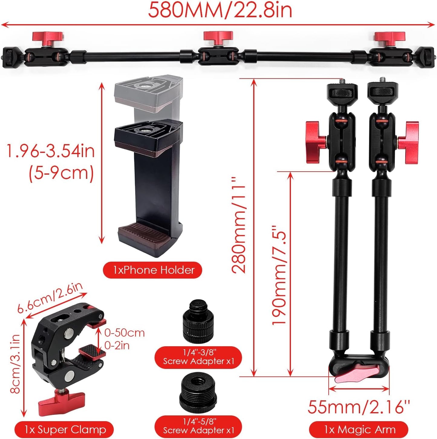Socpuro 22" Magic Arm w Clamp Mount, Adjustable Overhead Phone Mount Stand, Articulating Friction Boom Arm w Thread