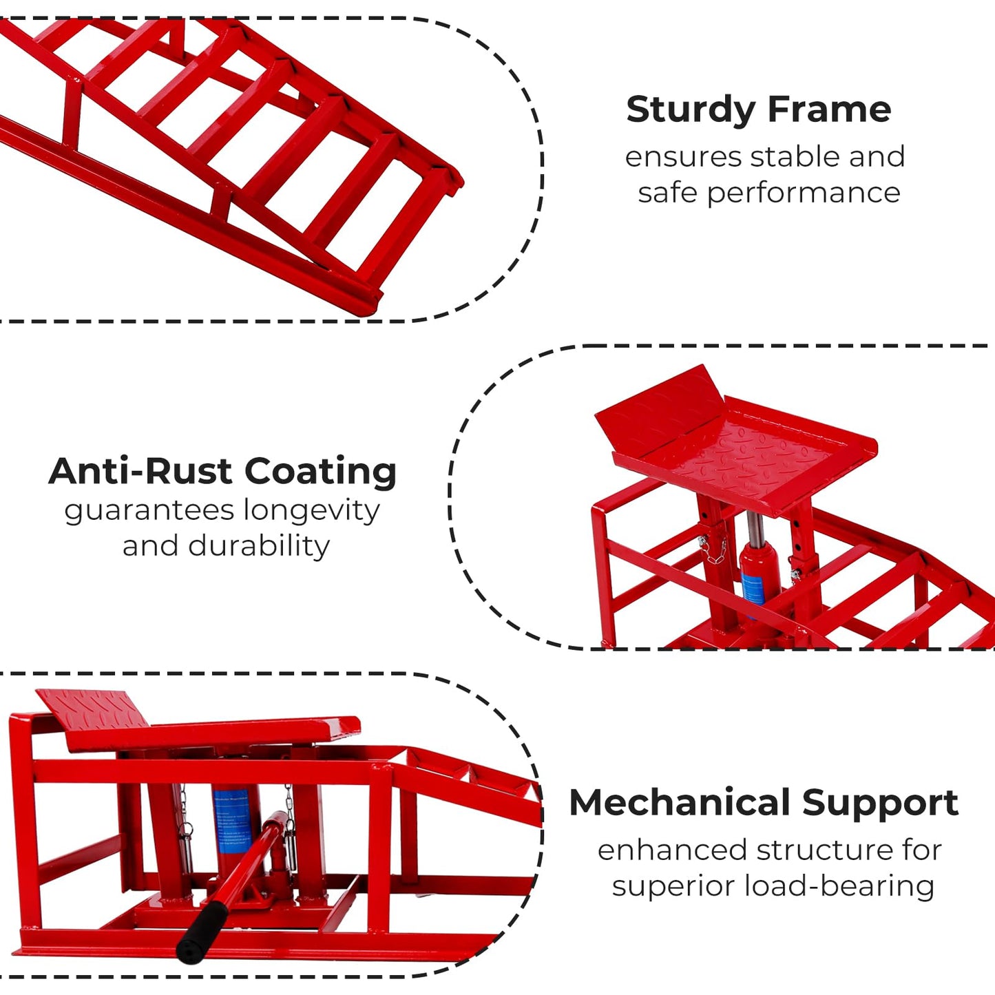 Rovibek Hydraulic Car Ramps 2 Pack, 11000LBS 5THeavy Duty Steel Car Ramps, Automotive Truck Service Ramp High Lift 11.6"-16.5" for Oil Changes Maintenance, Red