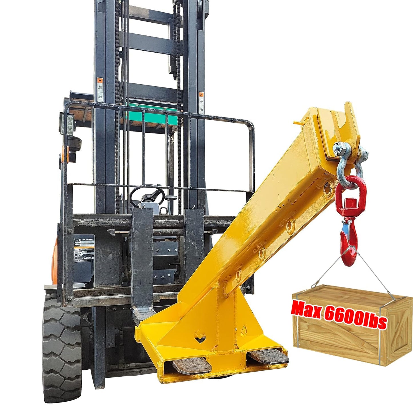 EQCOTWEA 3T/6600LB Adjustable Forklift Jib Boom Crane Attachment, 63-98in Forklift Telescopic Lifting Arm, Mobile Crane with One Hook for Forklifts, Heavy-Duty Towing & Handling Equipment