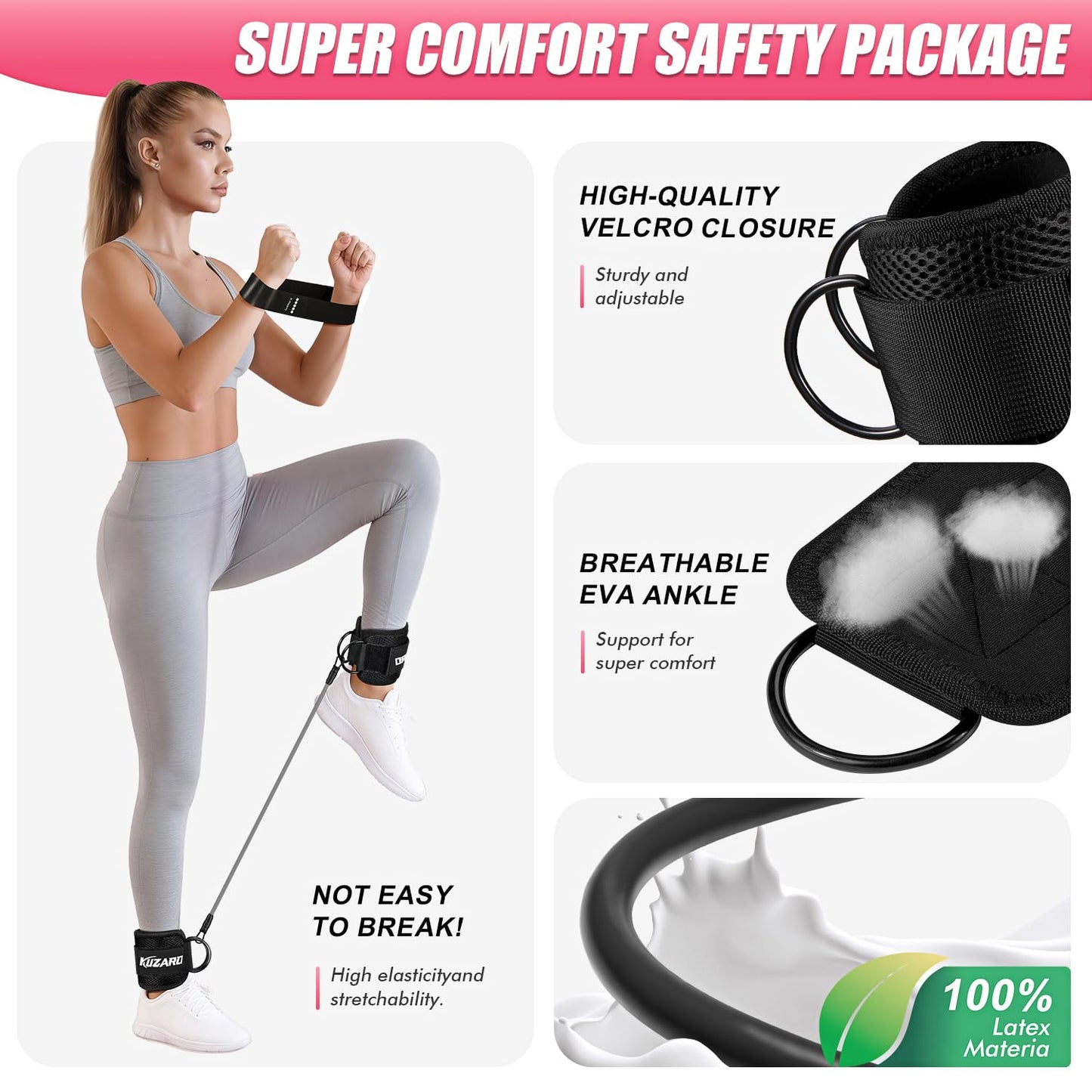 Ankle Resistance Bands with Cuffs, Resistance Bands Set for Working Out, Leg and Glute Exercise Bands – Home Gym Workout Equipment for Women, Booty Building, Pilates, Rehab, Physical Therapy