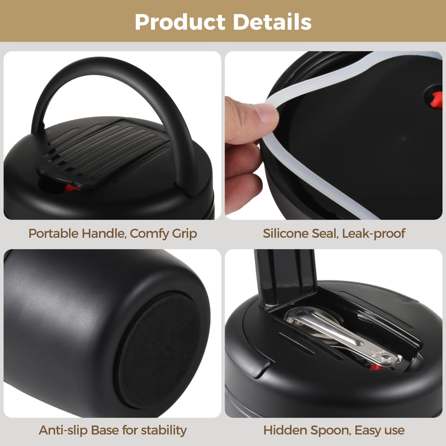 Insulated Container for Hot Food Adults, 1.2 L / 40.6 fl oz Stainless Steel Vacuum Insulated Food Jar, 5.3x5.3x5.1 in Wide Mouth Lunch Container with Insulated Bag, Foldable Spoon