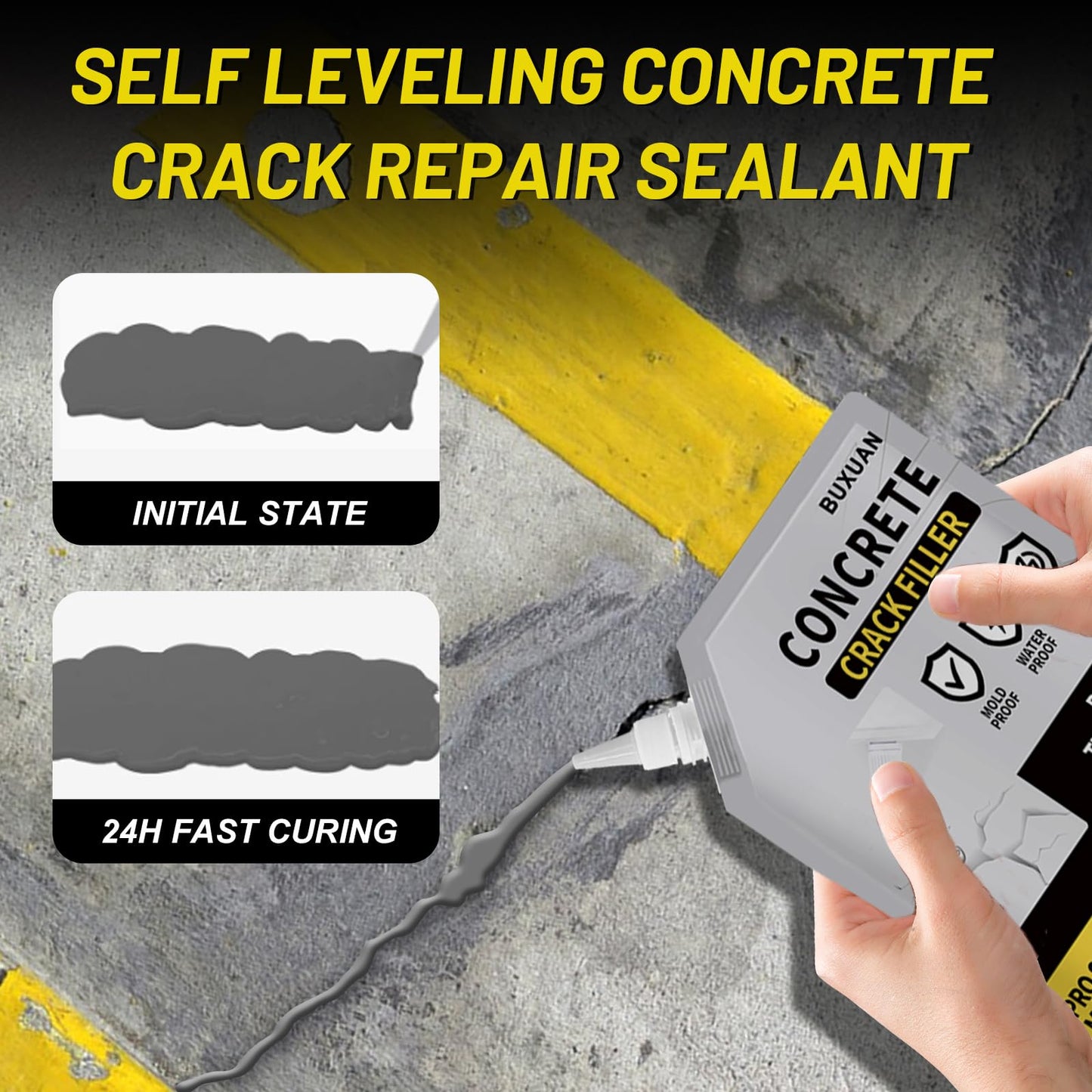 Concrete Crack Filler, Cement Crack Filler Outdoor, Waterproof Repair Sealant, Quick-Drying Sealing Adhesive, for Driveway, Walkway, Patio, Joint (3)