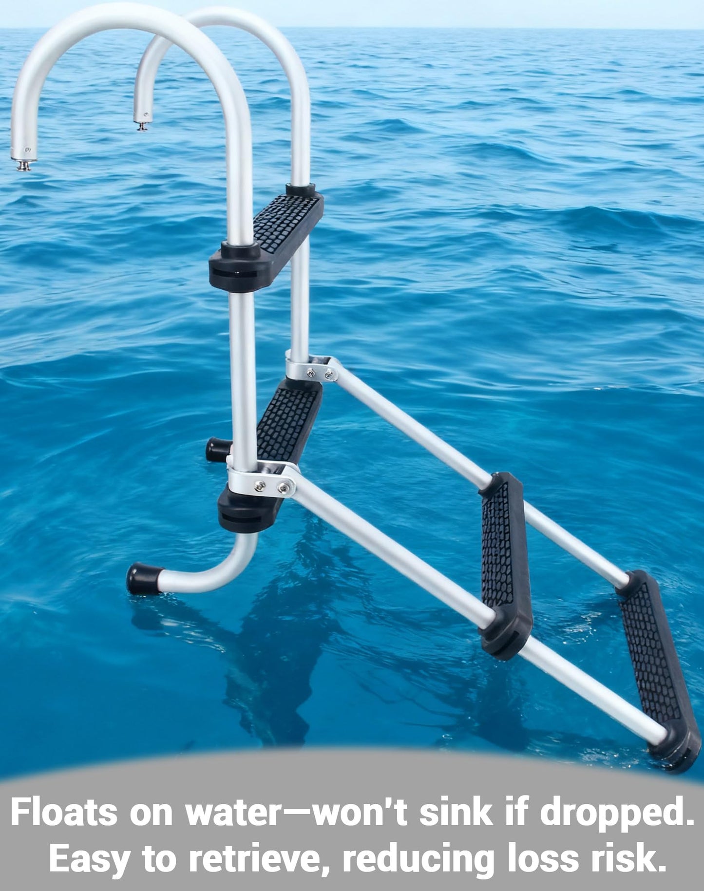 Mojiate 4-Step Aluminum Folding Boat Ladder | 500lb Capacity | Non-Slip Steps | Lightweight Removable Design for Pontoons, Yachts & Docks