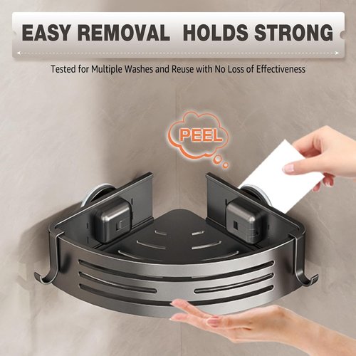 Conworld Corner Shower Caddy - Suction Cup Organizer for Bathrooms | No-Drill Aluminum Shelf (2-Pack, Gunmetal Gray)