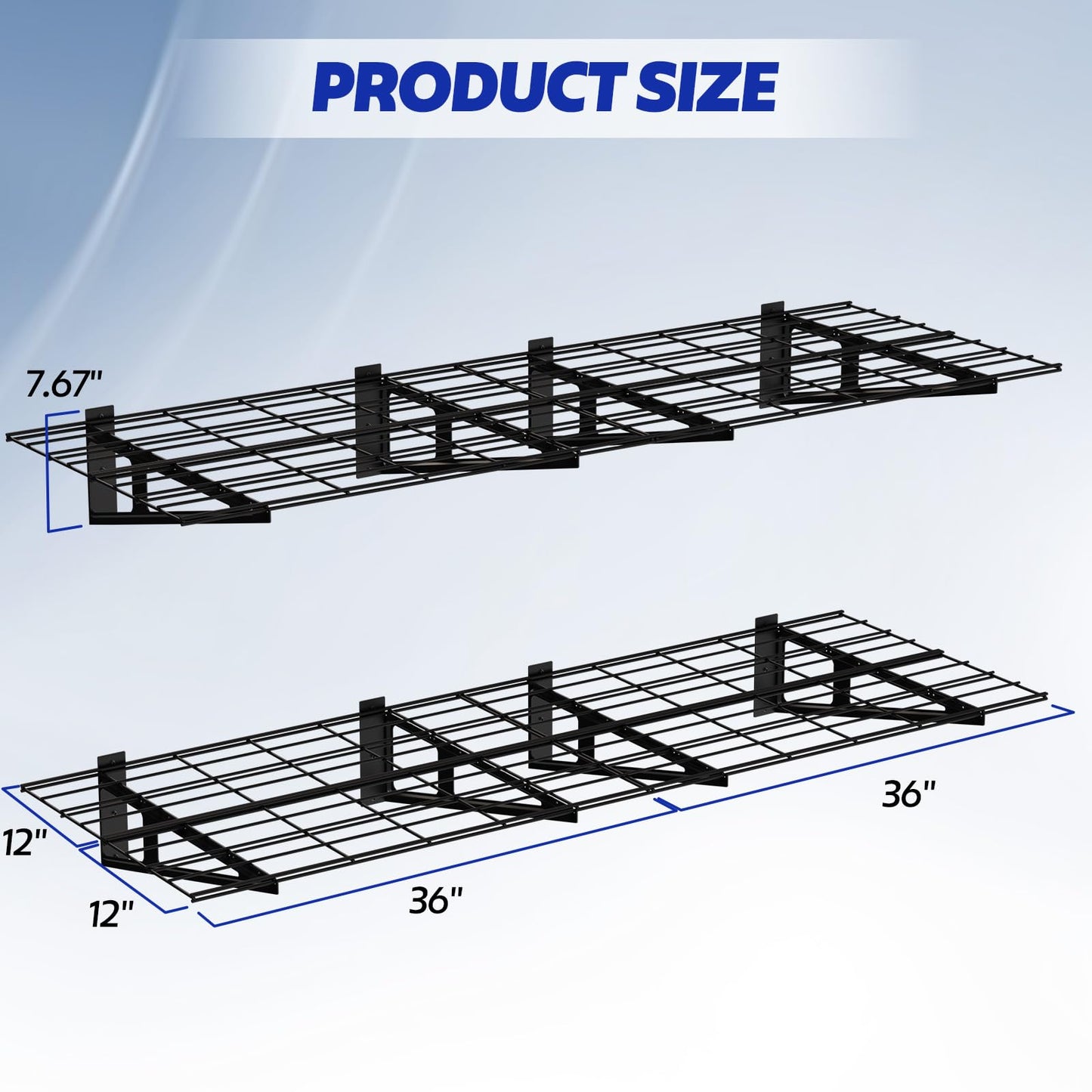 FAHKNS 2 x 6 ft Garage Wall Shelving, 2-Pack Garage Shelving Wall Mounted, 1200LBS Capacity Heavy Duty Metal Wire Shelves, Floating Long Shelf for Carport Shed Kitchen, Black