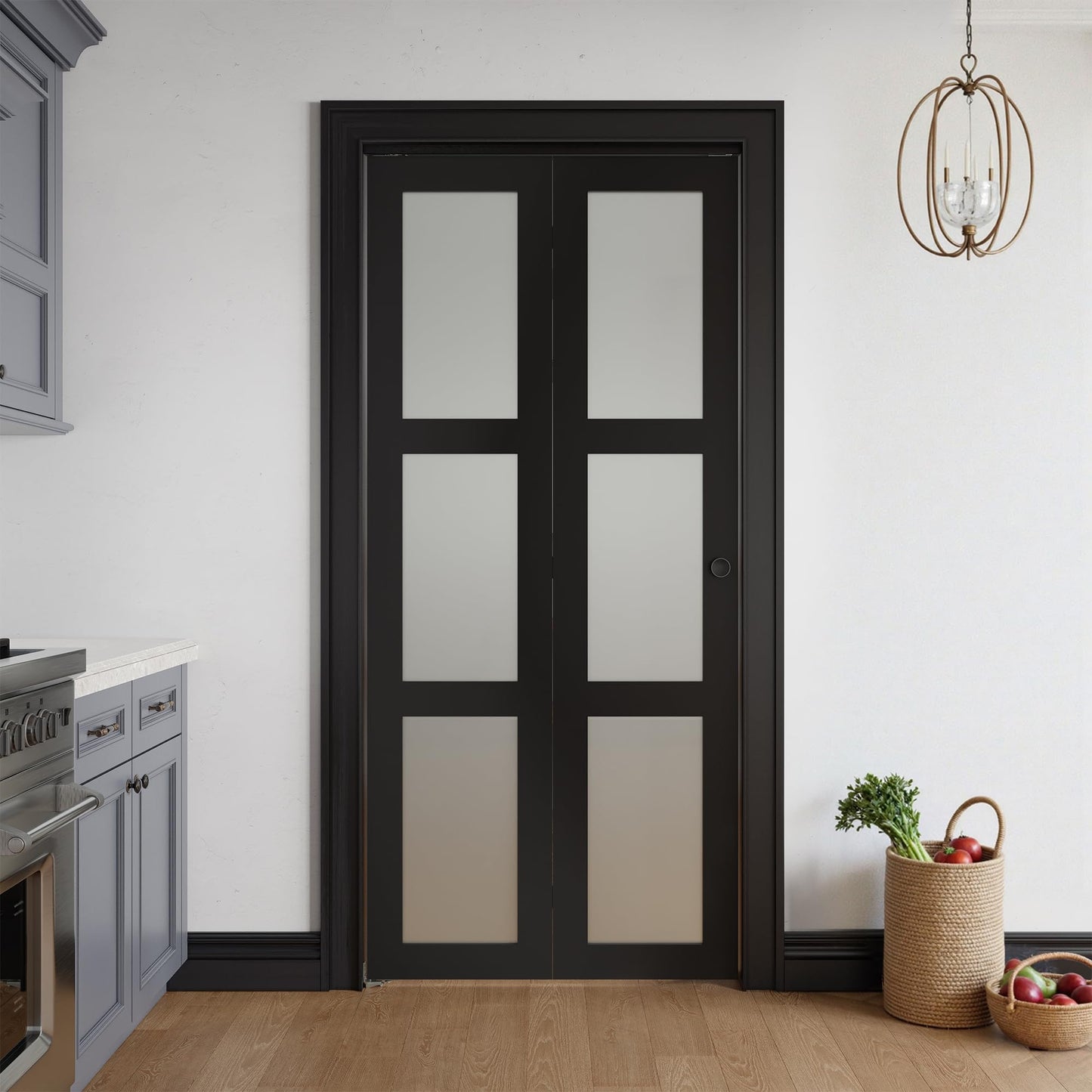 COSHOMER Bifold Doors for 36" x 80" Opening, 3-lite Tempered Frosted Glass Closet Folding Doors with Hardware kit Included, Easy Assembly, Black