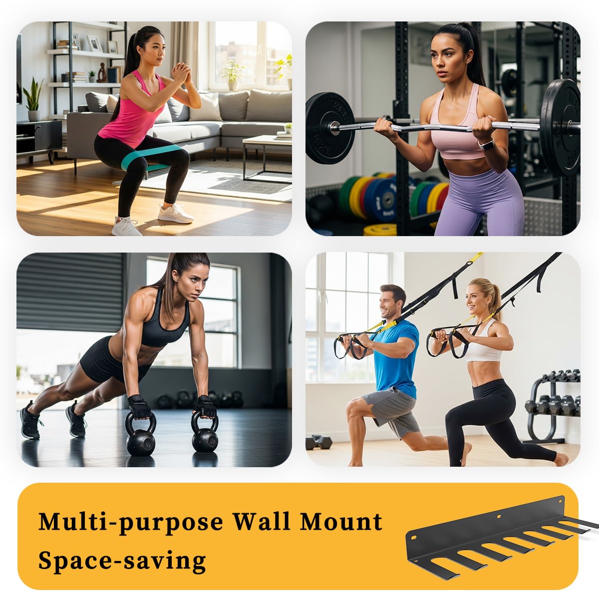 yuyiqi Multi-Purpose Gym Equipment Storage Rack, Wall-Mounted Heavy Dudy Home Gym Accessory Storage Rank for Resistance Bands, Barbells, Lifting Belts, 8 Prongs