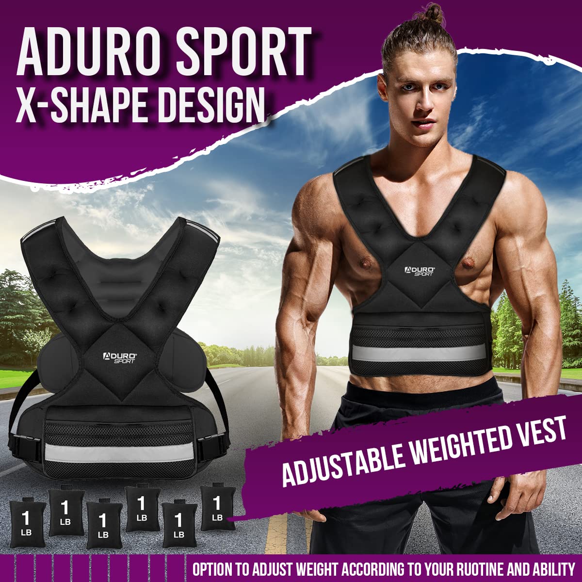 "Aduro Sport Adjustable Weighted Vest Workout Equipment, 4lbs-10lbs Body Weight Vest for Men, Women, Kids"