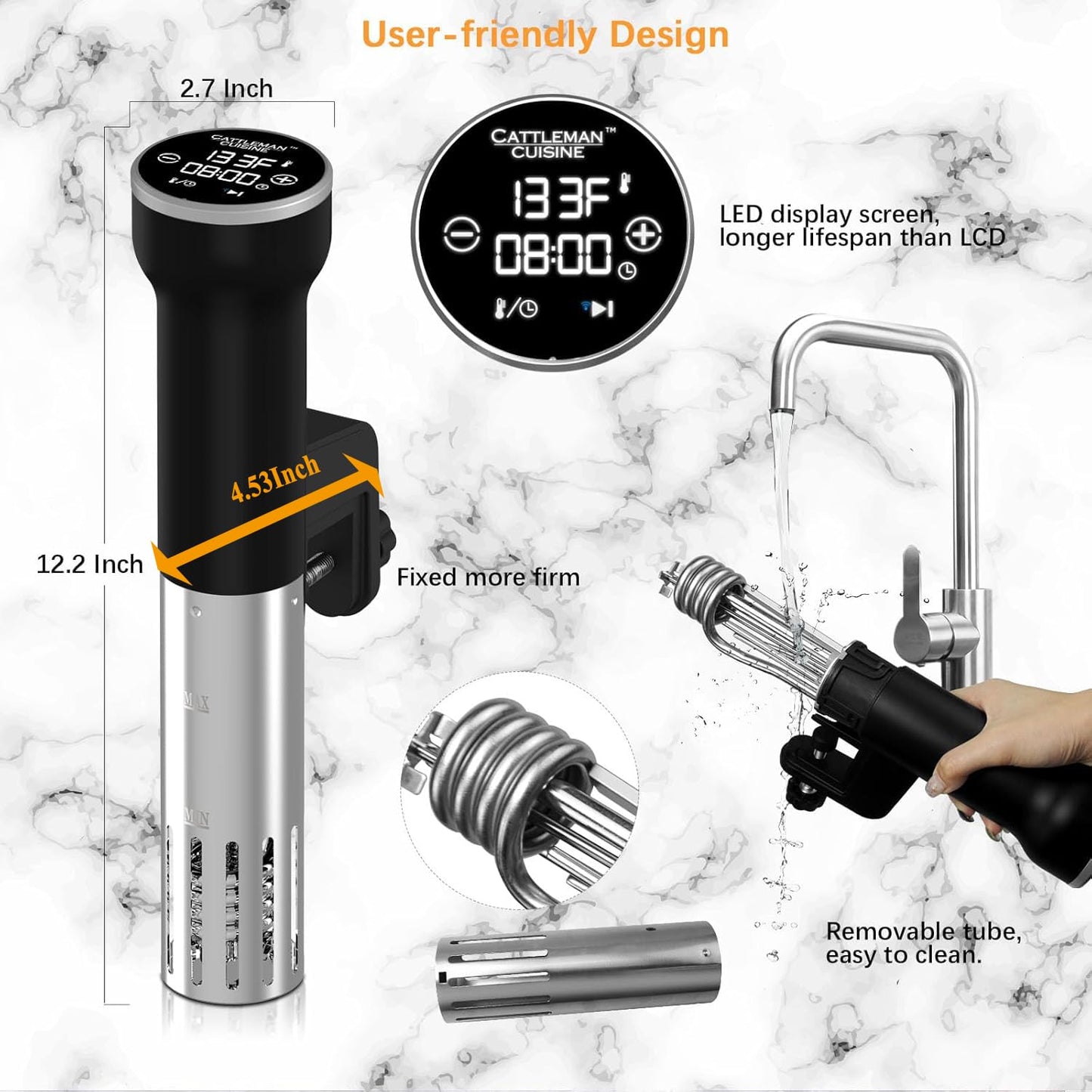 CATTLEMAN Sous Vide Machines Wi-Fi, 1000W, IPX7 Waterproof, Immersion Circulator Precise Cooker, Suvee Cooker with Accurate Temperature&Timer Touch Control, Portable, Noise-free, Fast Heating