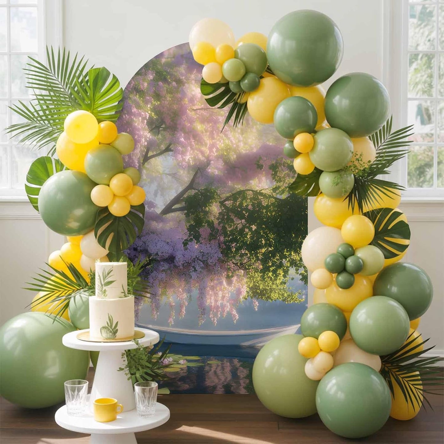 Jnbasdffb 7.2 Forest Flowers Wedding Arch Cover,Stretchy Spandex Arch Backdrop Stand Covers FT,Pink Green Oil Painting