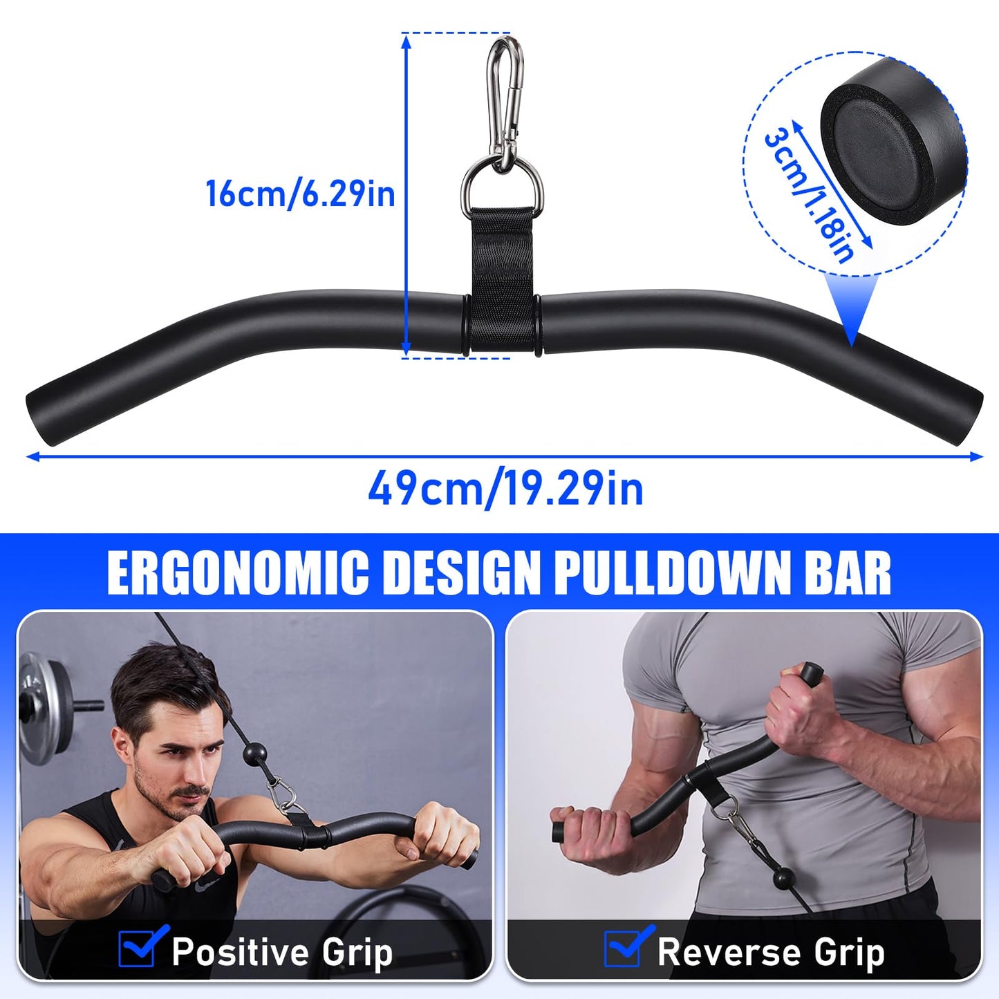 TOBWOLF Upgraded W-Shaped Lat Pull Down Bar, Lat Pulldown Attachment for Home Gym, Curl Triceps Press Down Bar Handle LAT Bar, Single D-Handle Tricep Press Down Bar With Full Wrapped EVA Rubber Handle