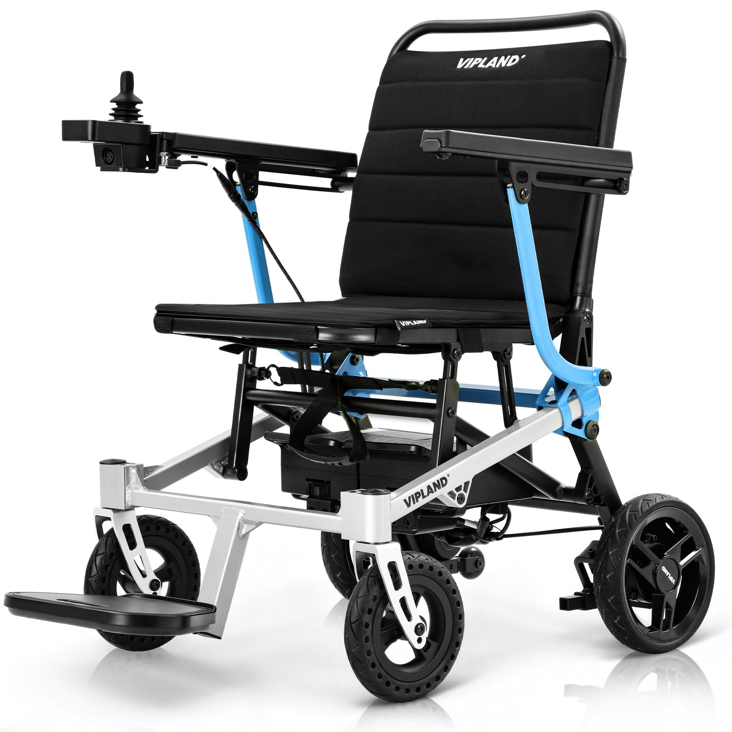 VIPLAND Lightweight Magnesium Alloy Electric Wheelchair for Adults, 29lb Compact Foldable Power Wheelchair Oven-Sized, 25Miles Long Travel Range, 300lbs Capacity, Airline Approved, All Terrain, Blue