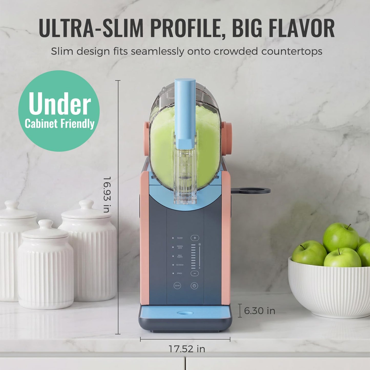 Slushie Machine for Home, 66oz Smart Frozen Drink Maker, 5 Programs & Clean Mode, No-Ice-Needed Slushy Maker for Margaritas, Smoothies, Milkshakes, Cocktails, and Soft Serve Ice Cream (Peach)