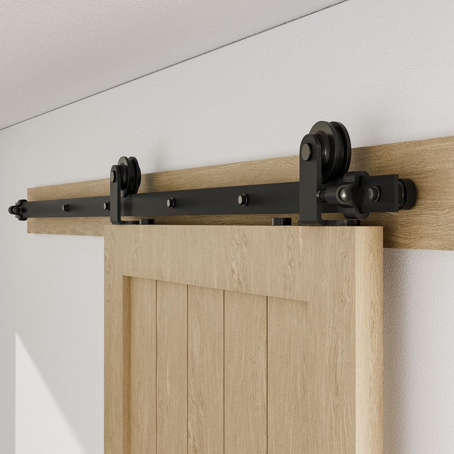 BONIKLUBA 80" Sliding Barn Door Hardware Kit,Heavy Duty Top Mount Barn Door Track Kit,Black T Shape Hanger Set for Single Door Use