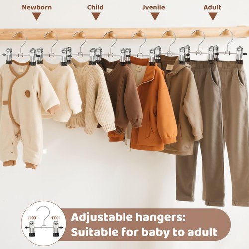 Eunhdet 24 Pack Baby Hangers with Clips, 360°Rotatable Toddler Pant Hangers with Clips, Non-Slip Space Saving Kids Hanger for Newborn Children Clothes Skirts Boots Closet Organizers, Black