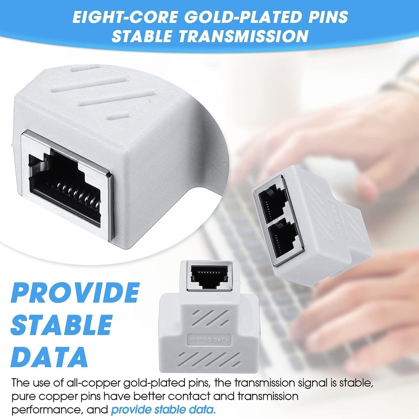 VizGiz 2 Pack RJ45 1 2 Cat5 Cat6 Cat7 Splitter to Port T Adapter Female Socket Ethernet Connector Dual Ways Plug