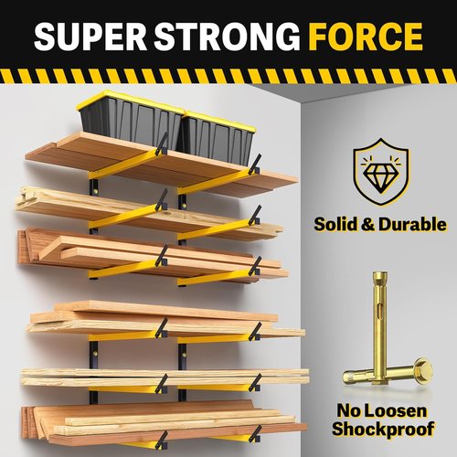 GREENER Lumber Storage Rack - Heavy-Duty Wall-Mounted Wood Organizer | 3-Level Design for Indoor & Outdoor Use, Yellow
