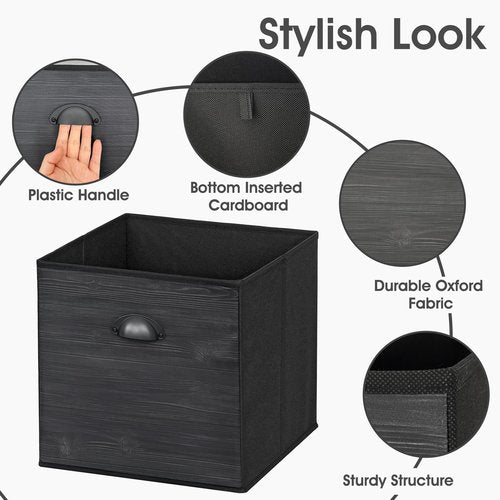 homyfort Fabric Cube Storage Organizer Bins, 12x12 Inch Black Wood Grain PRINTING Storage Cubes, Closet Cloth Baskets Box For Shelves, Set of 6