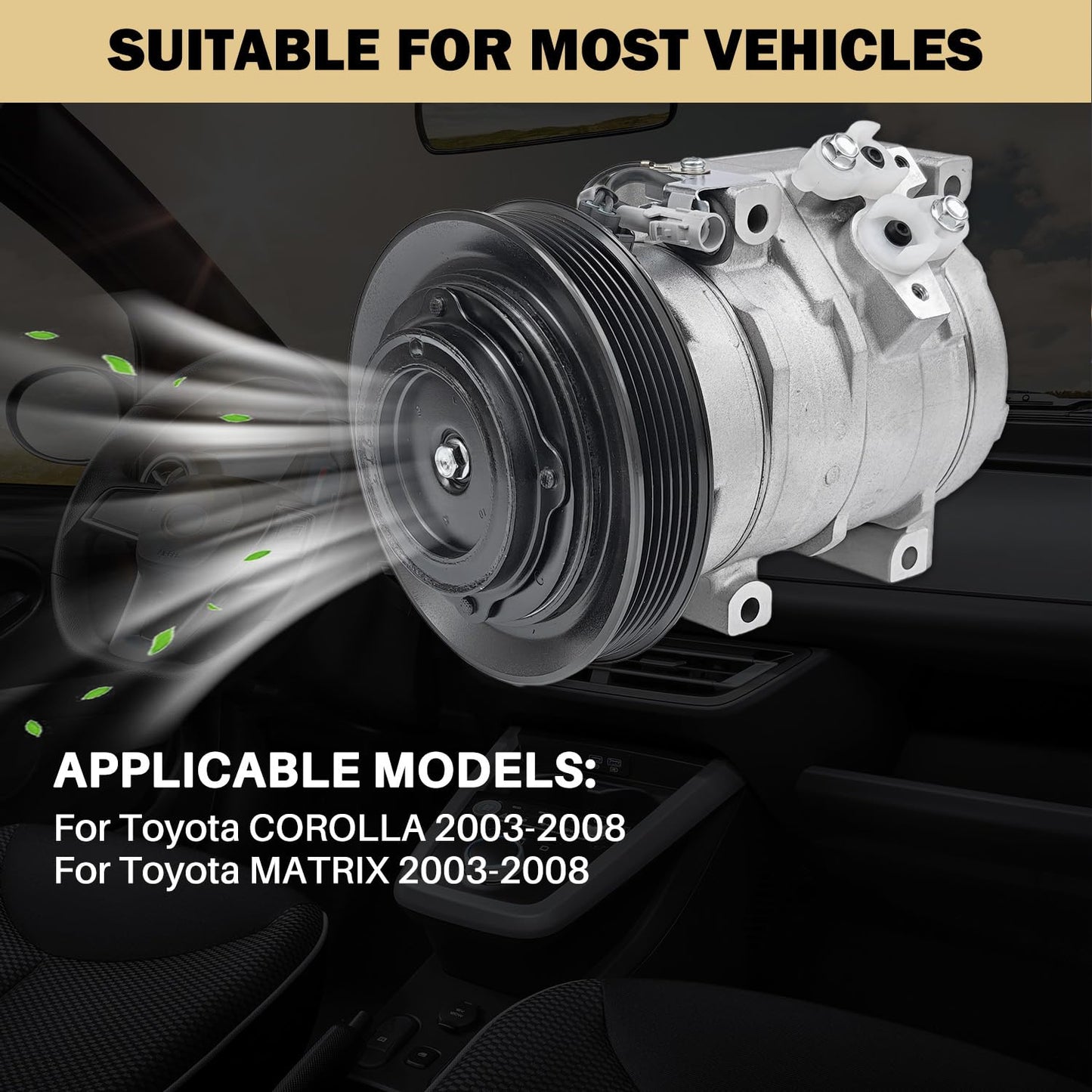 Aspligo Air Conditioner AC Compressor with A/C Clutch Fits for Toyota Corolla 2003-2008, Matrix 2003-2008 L4 1.8L,CO 27000C,158386, 8832002120, 883200212084, 8840302050, 8841002130, 8841102050