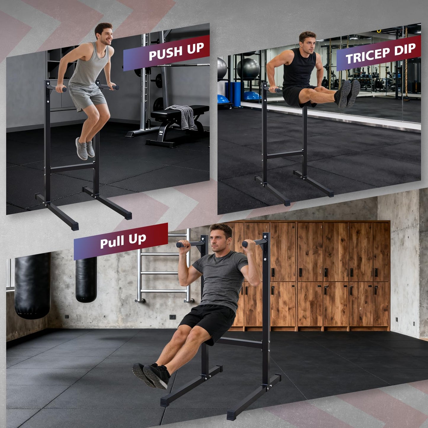 MIUDGIG Steel Frame Dip Station, Multifunctional Dip Station Workout Home Gym Fitness Equipment, Heavy Duty Dip Bar for Triceps, Push & Pull Ups, Leg Raises, 500 Pound Weight Capacity