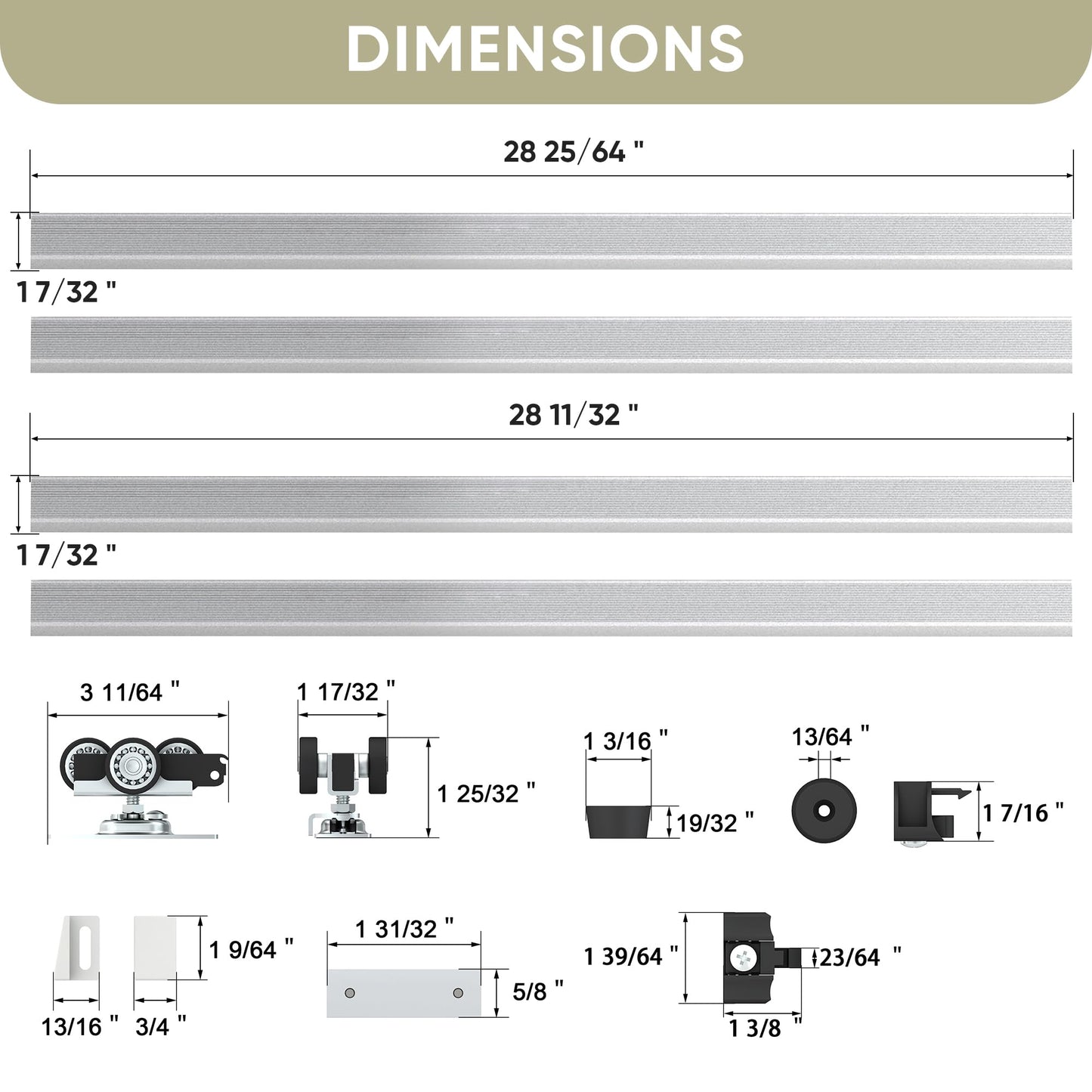 BarnBase 10FT Double Pocket Door Track Kit, 2 Sets of 56.7" Spliced Rail, Suitable for Double Door Width 48"-60"(Single Panel 24"-30"), Slide Quietly and Smoothly, Easy to Install