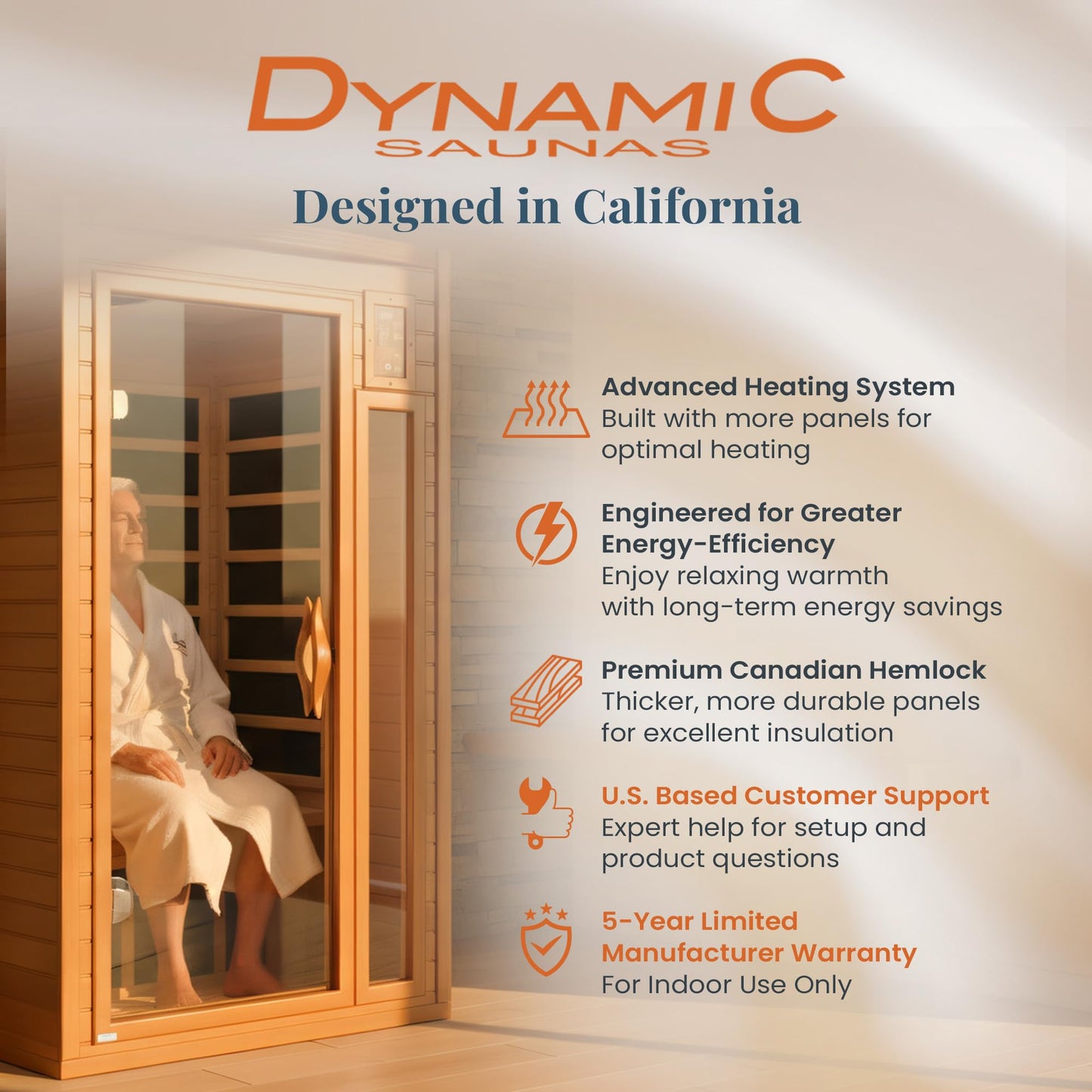 DYNAMIC SAUNAS Barcelona 1- to 2-Person Low EMF FAR Infrared Sauna with Red Light Therapy & Bluetooth Speakers | Personal Indoor Dry Heat Sauna for Home & Gym – Made from Canadian Hemlock