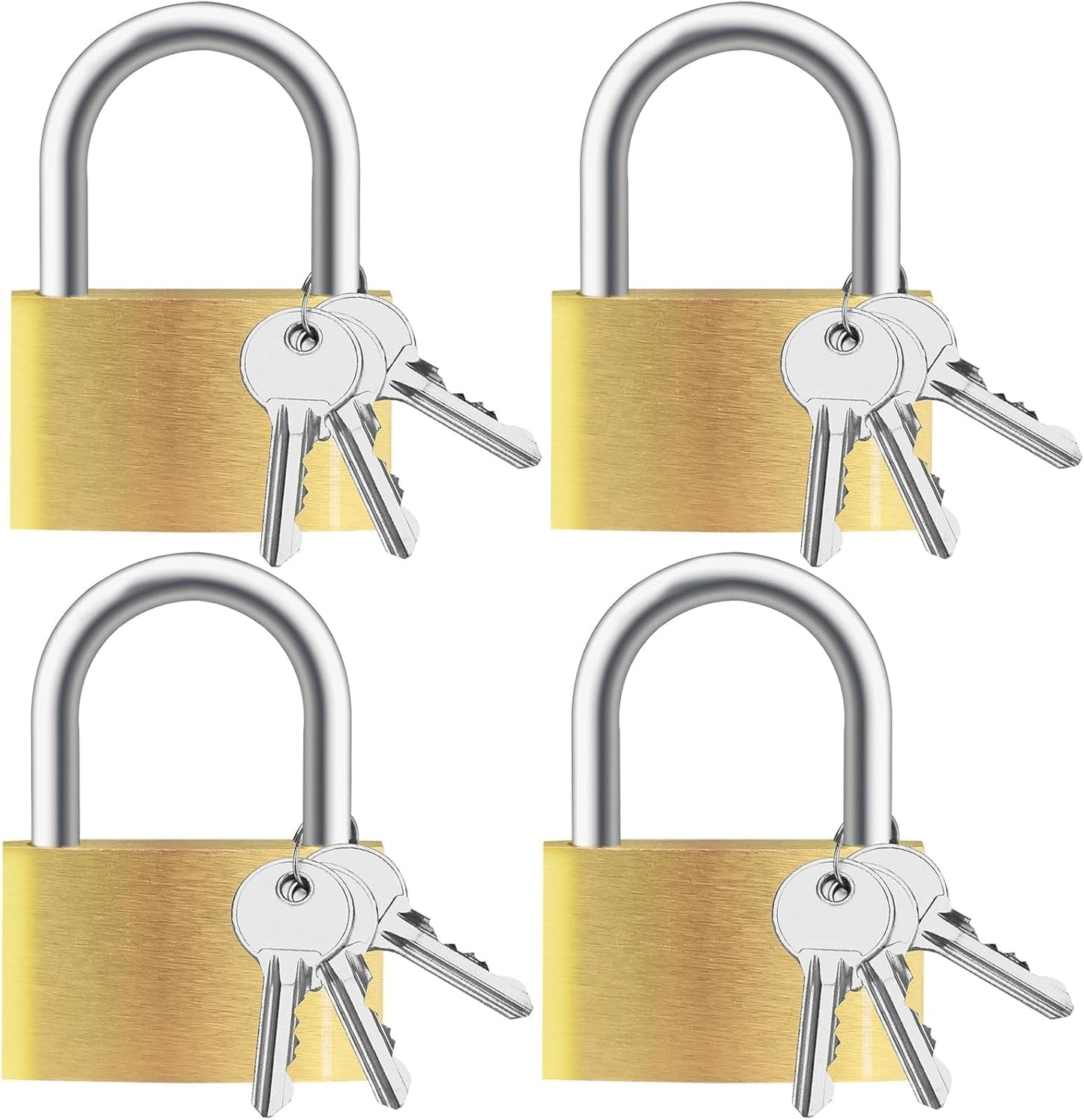 4pcs Solid Brass Padlock with Key, Small Pad Lock with Key, Padlocks with 12 Same Keys, Storage Lock Shackle for Locker Outdoor Indoor Use