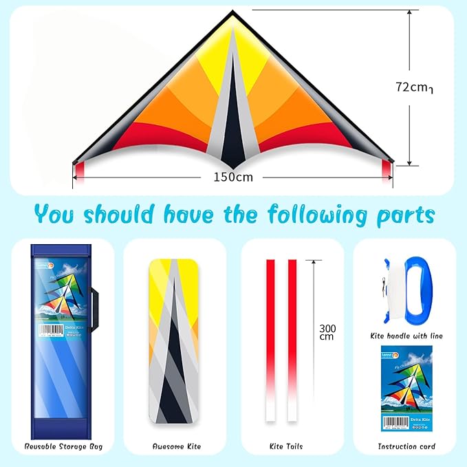 Delta Beginner Kite for Kids & Adults, Easy to Fly Beach Kite