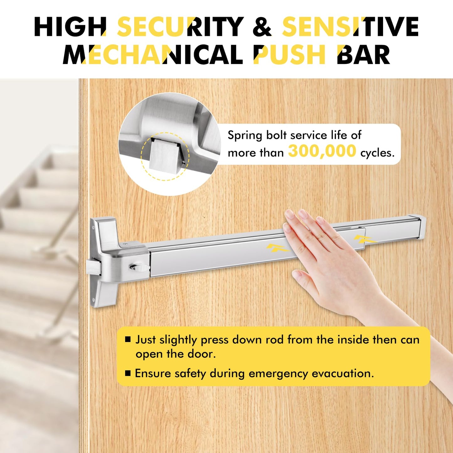 YUCHENGTECH Door Push Bar Panic Exit Device 31.5IN Panic Bars for Exit Door Stainless Steel Commercial Emergency Exit Device with Exterior Lever 6 Keys(31.5‘’ with Lock)