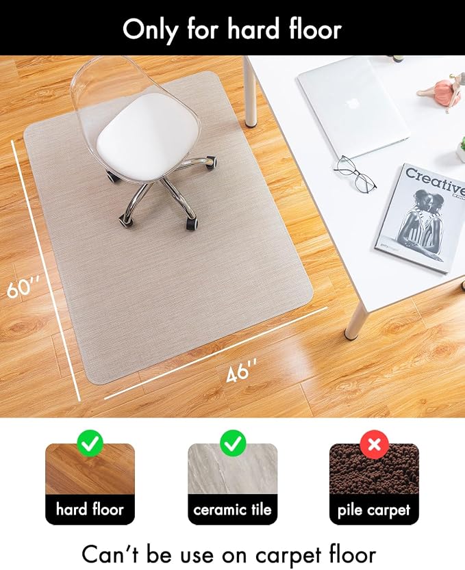 BARoyal Office Chair Mat for Hardwood Floor Under Desk Computer Rolling Chair Mat for Wood/Tile Floor Non-Slip Heavy Duty Desk Rug PVC Plastic Hard Floor Protector 46"x 60" (Parchment)