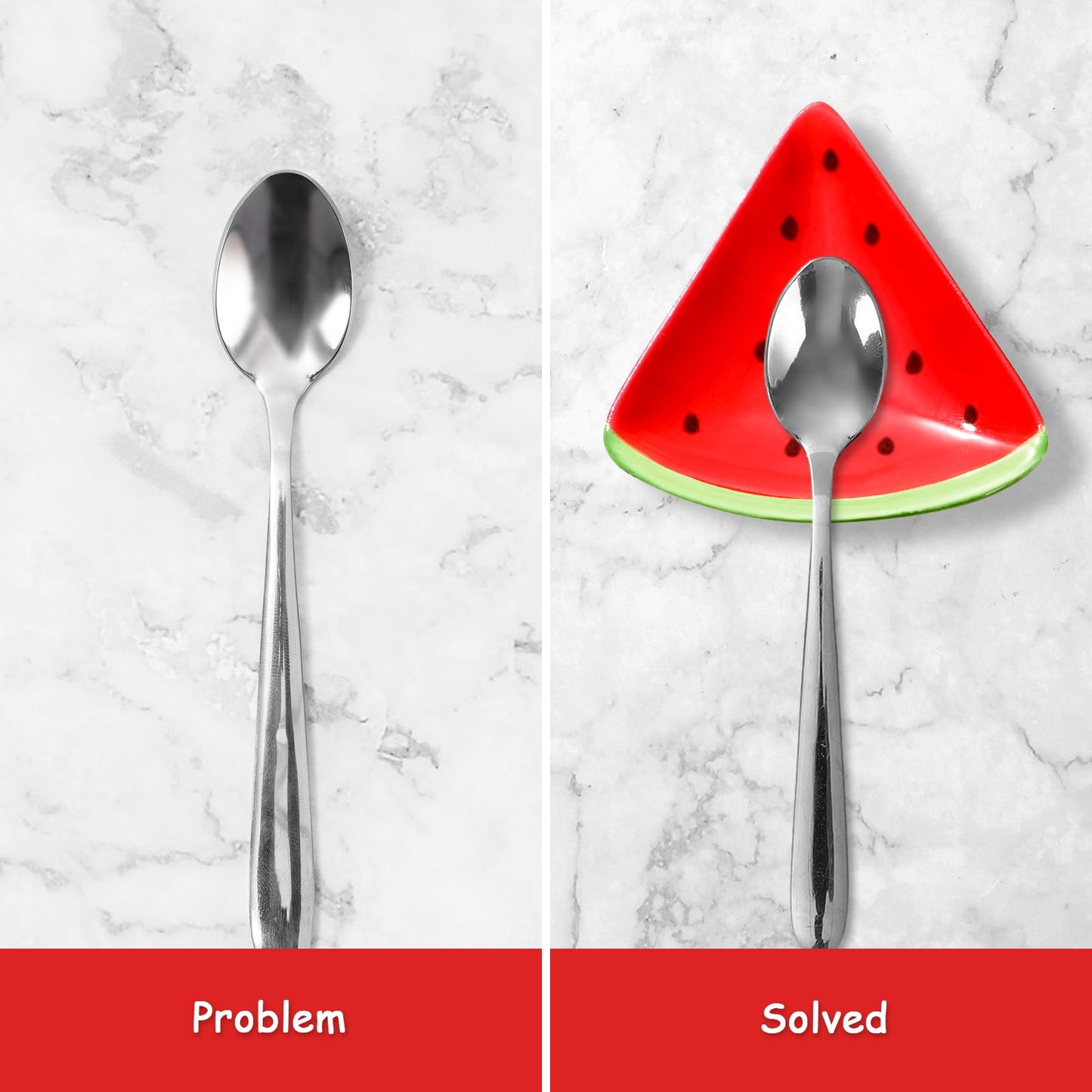Whaline 4Pcs 2.4inch Watermelon Mini Ceramic Spoon Rest Red Green Watermelon Fruit Small Coffee Spoon Holder for Summer Home Coffee Station Bar Accessories