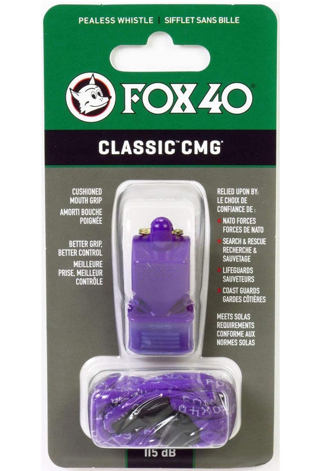 Fox 40 Classic CMG Pealess Safety Whistle, 115 dB, Purple, Lanyard